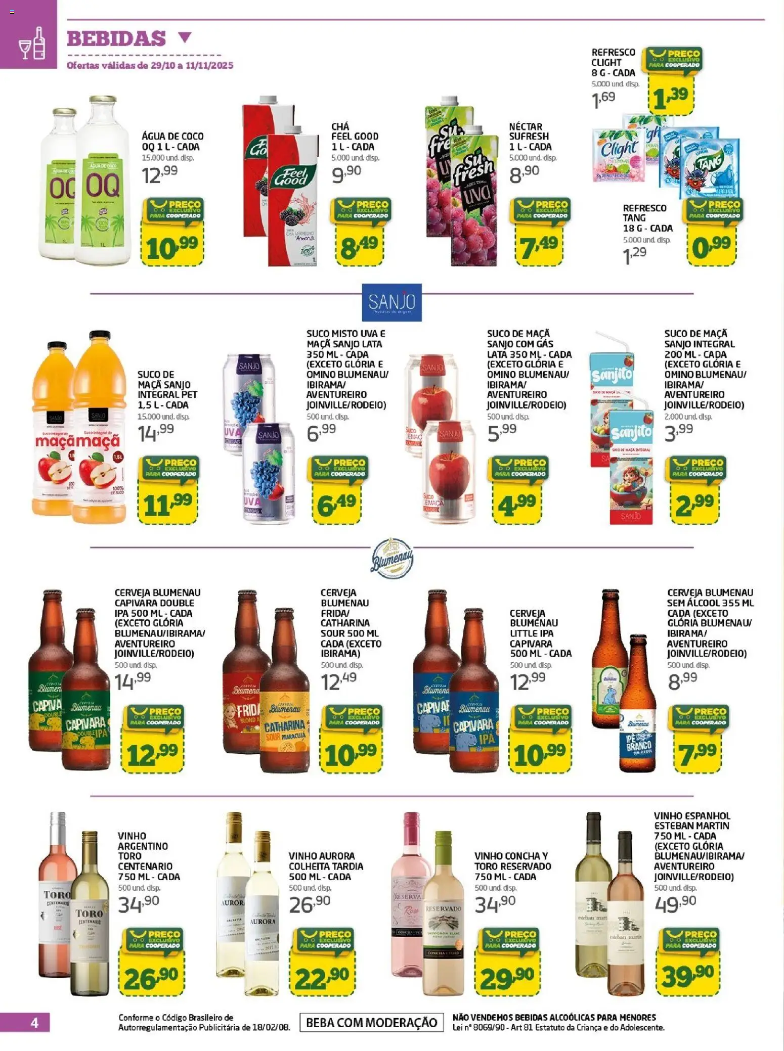 Cooper Folheto - válido de 29.10.2025 | Página: 4 | Produtos: Refresco, Água de coco, Suco, Vinho