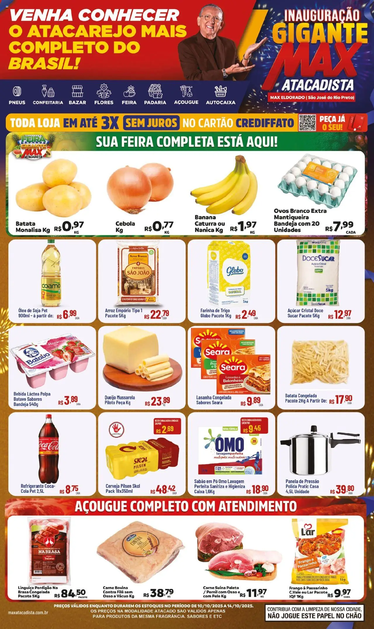Max Atacadista Folheto - válido de 10.10.2025 | Página: 1 | Produtos: Farinha de trigo, Bandeja, Mussarela, Soja