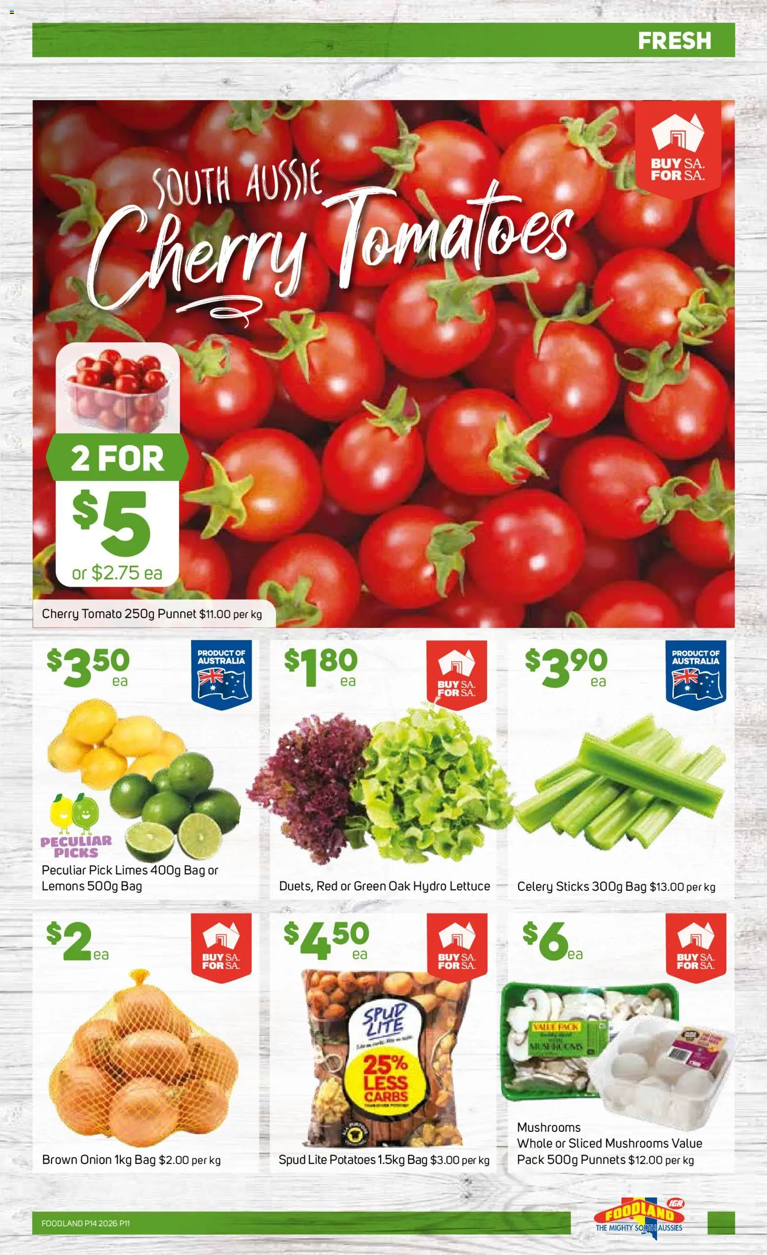 Foodland catalogue - valid from 01.04.2026 | Page: 11 | Products: Tomatoes, Mushrooms, Potatoes, Bag