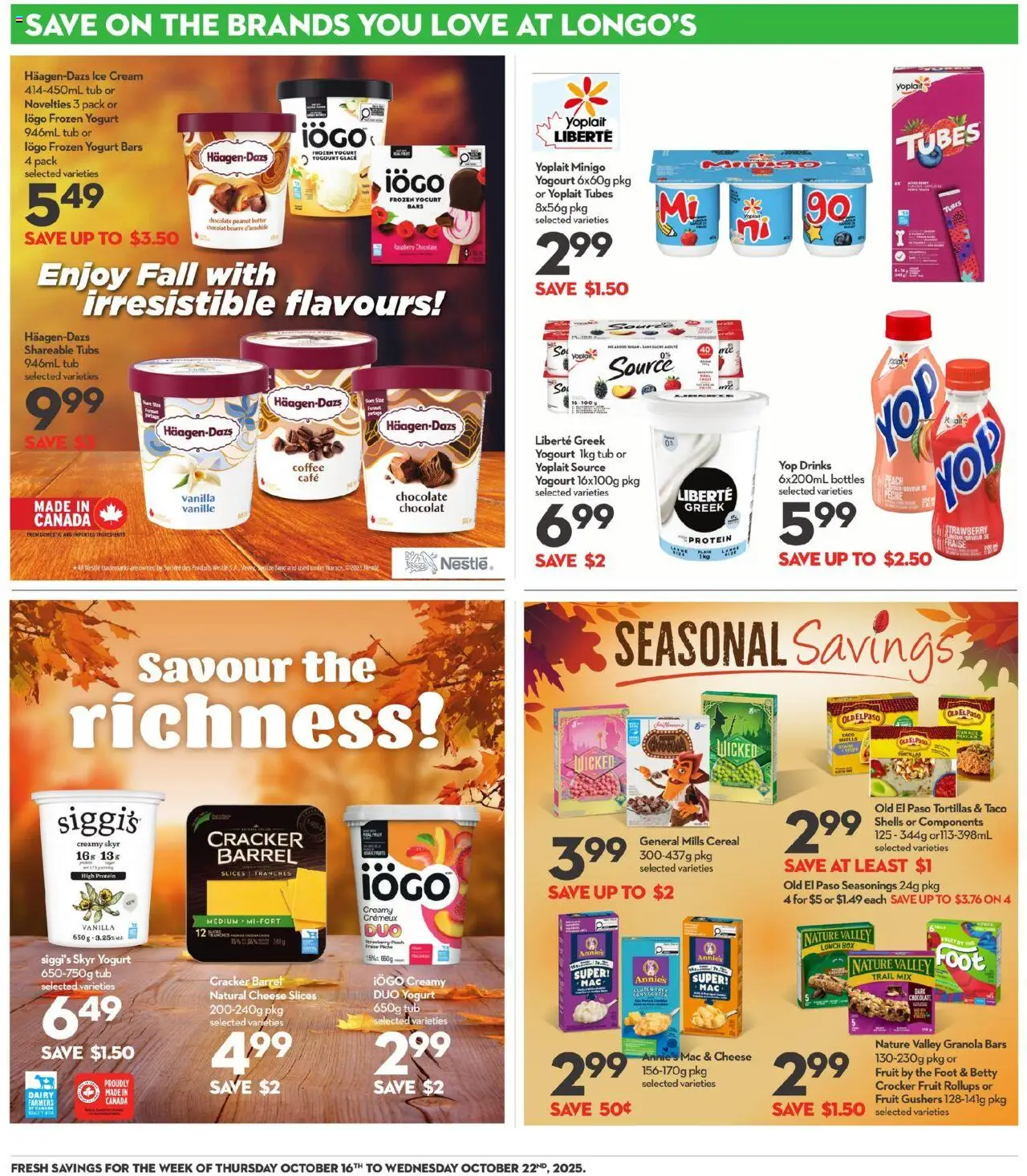 Longo's flyer valid from 16.10.2025 | Page: 16 | Products: Ice cream, Box, Butter, Cheese