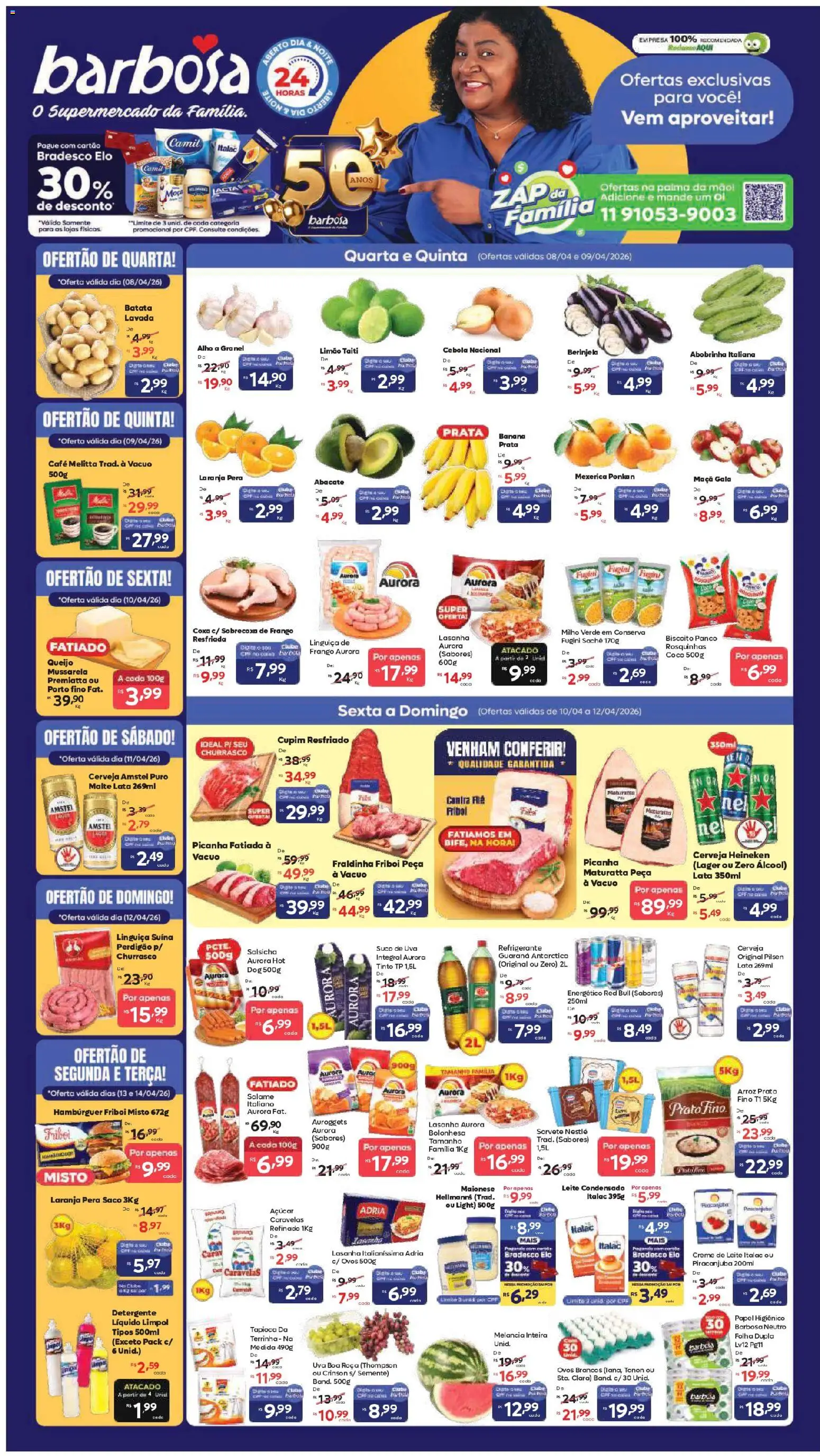 Barbosa Supermercados Folheto - válido de 08.04.2026 | Página: 1 | Produtos: Biscoito, Café, Açúcar, Batata