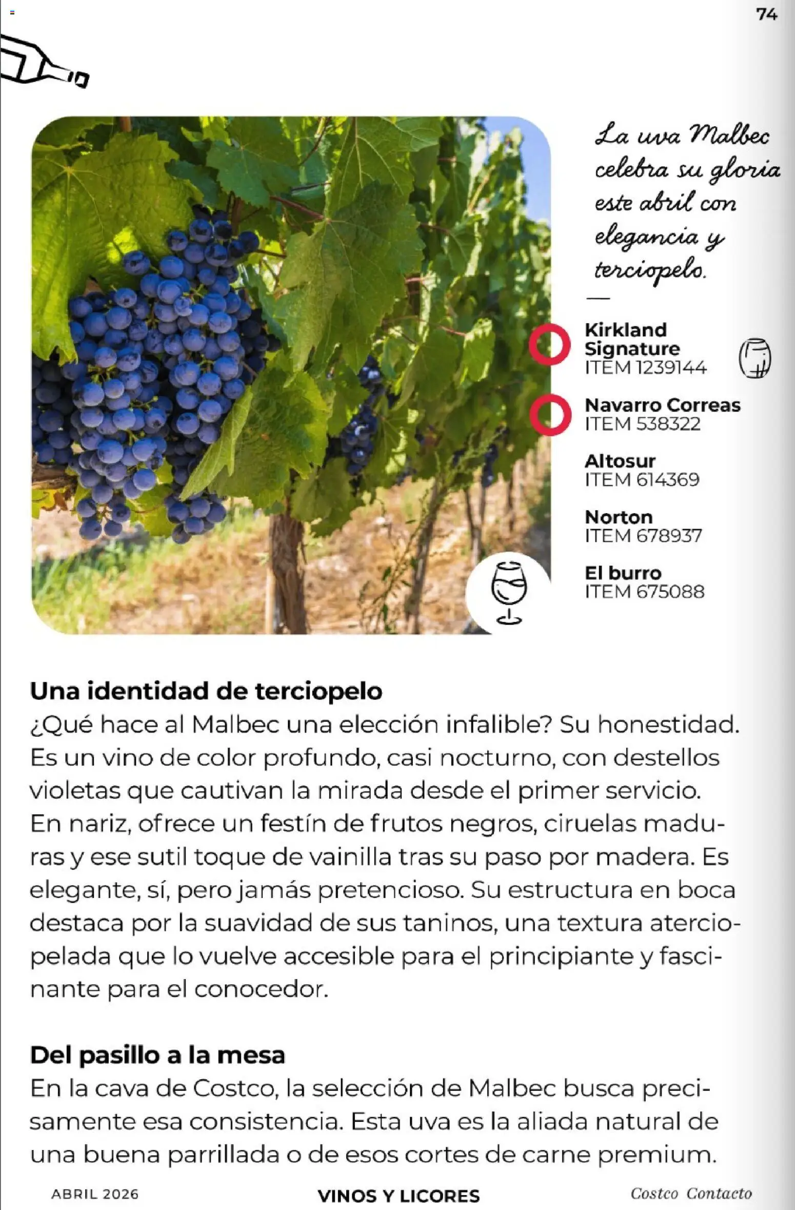 Nuevas ofertas de Costco válidas en toda la República Mexicana desde el 01.04.2026. ¡Encuentra las mejores ofertas en Costco Revista Abril 2026! | Página: 74 | Productos: Uva, Cava, Vino, Mesa