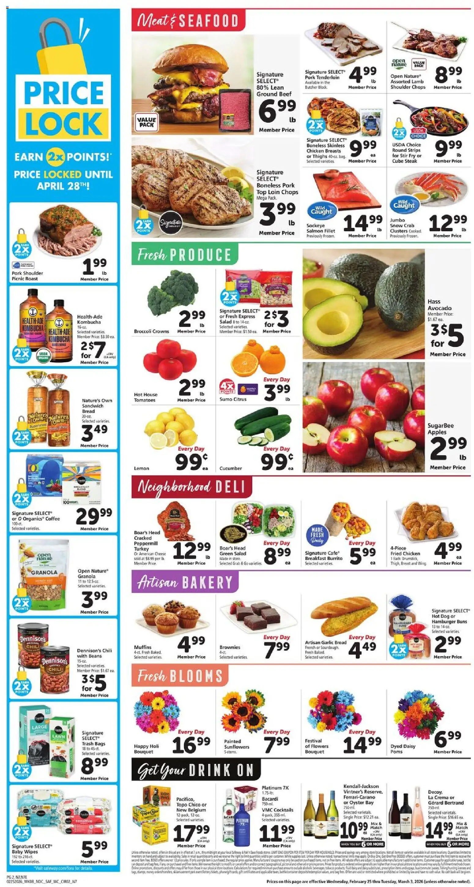 Safeway Weekly Ad - valid from 25.02.2026 | Page: 2 | Products: Bread, Apples, Beef, Salad