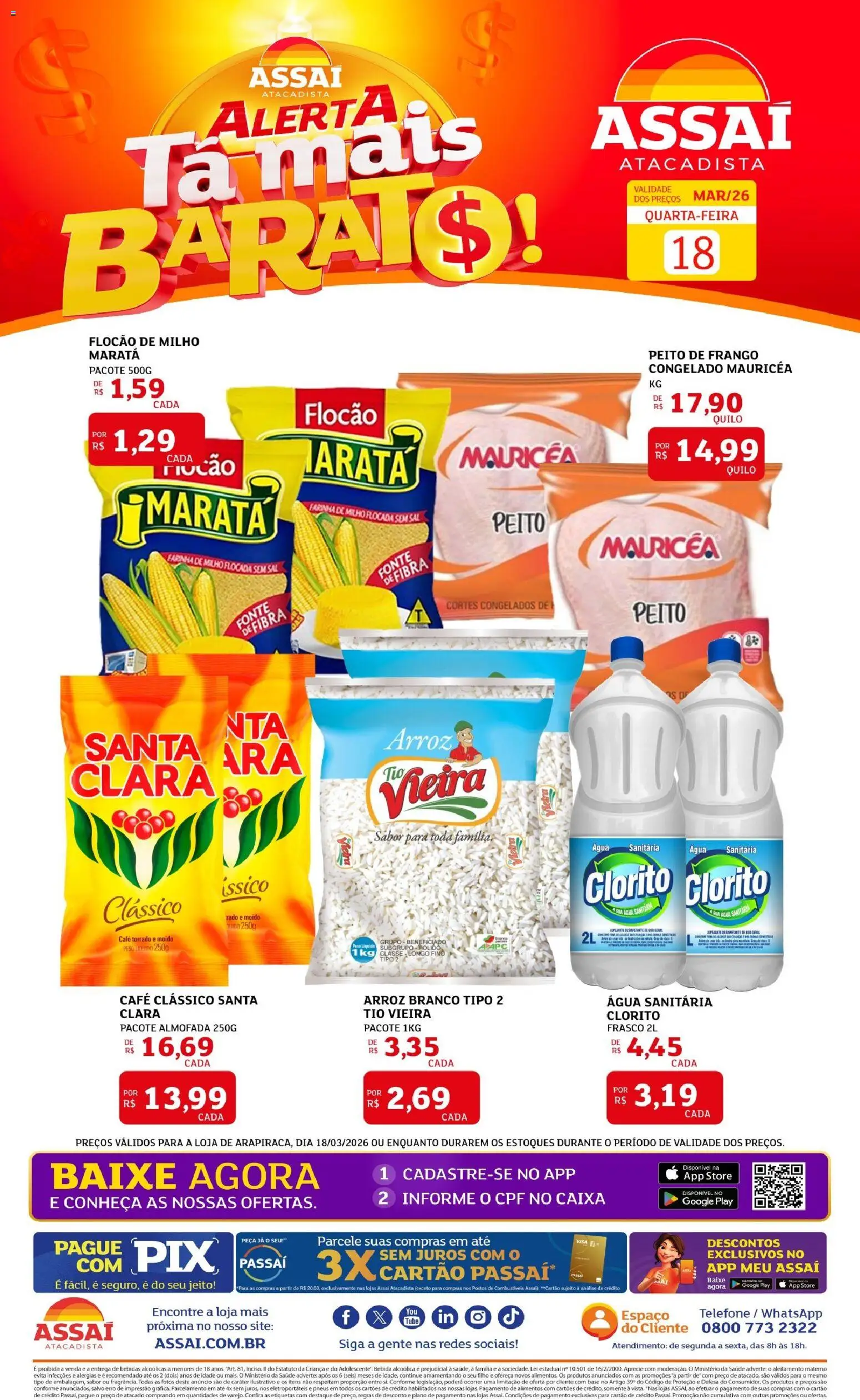 Assaí Atacadista Folheto - válido de 18.03.2026 | Página: 1 | Produtos: Alvejante, Arroz, Base, Água sanitária