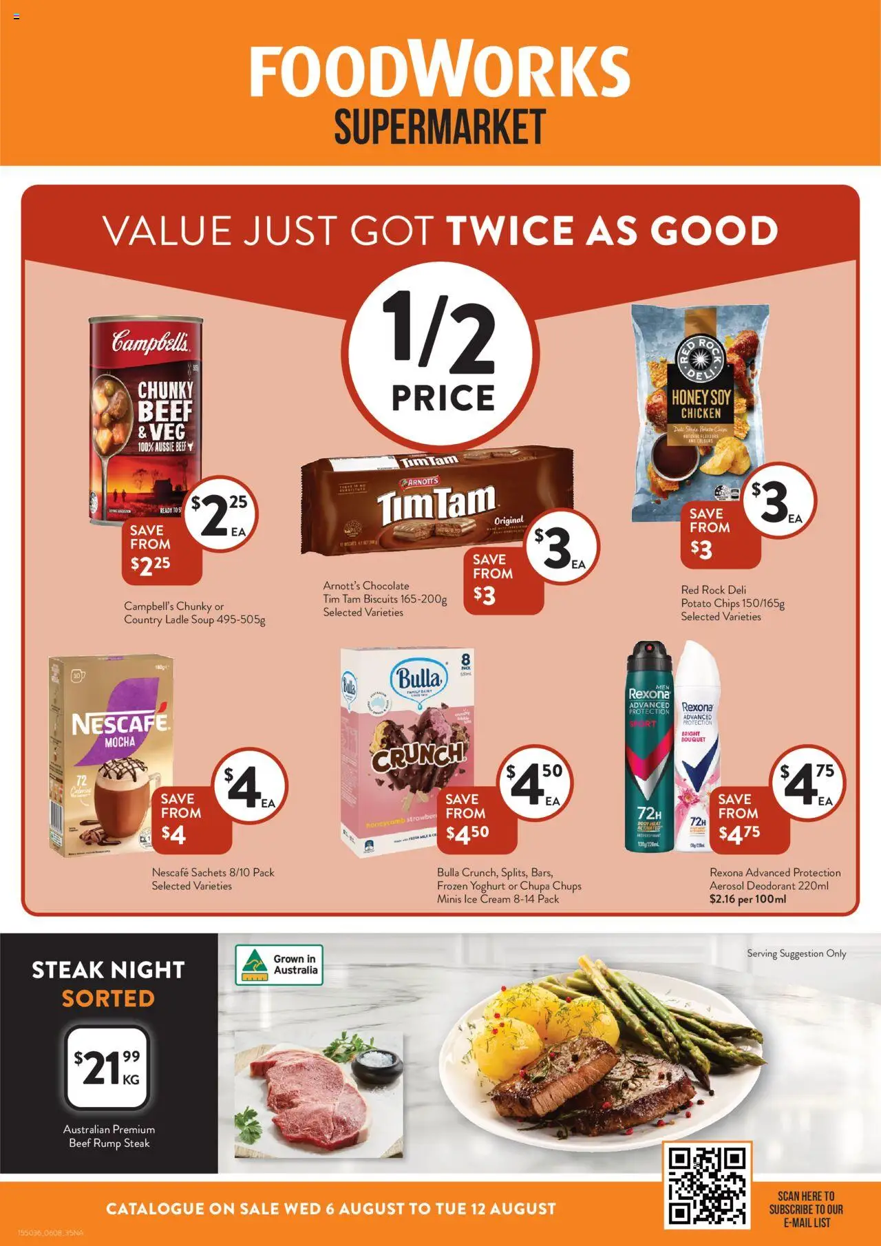 Foodworks catalogue - valid from 06.08.2025 | Page: 1 | Products: Chocolate, Chicken, Cream, Steak