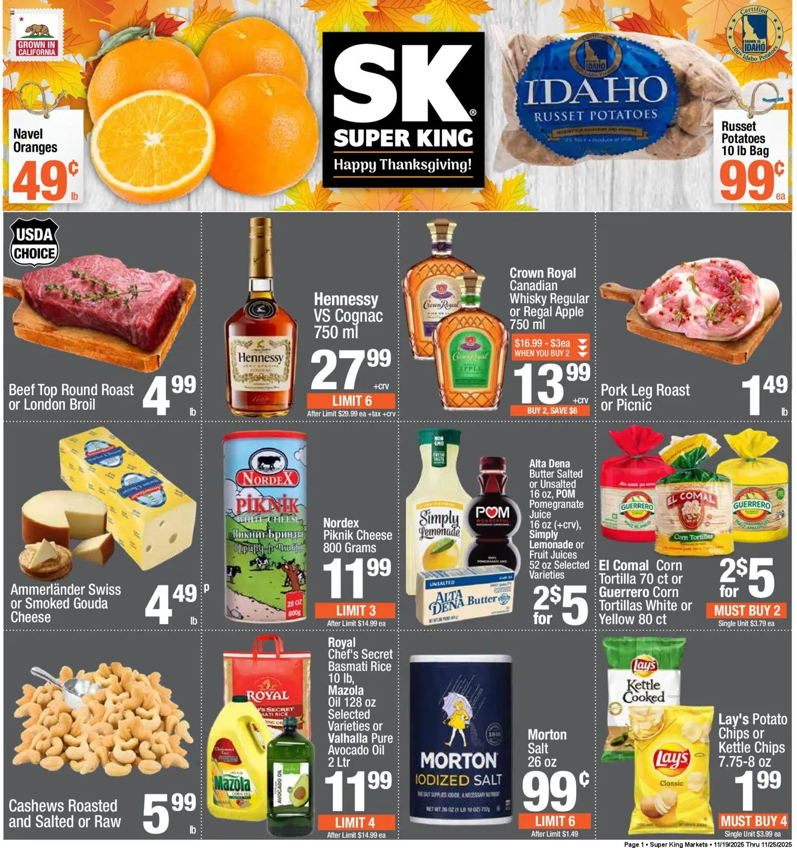 Super King Weekly Ad - valid from 19.11.2025 | Page: 1 | Products: Corn, Chips, Avocado, Bag