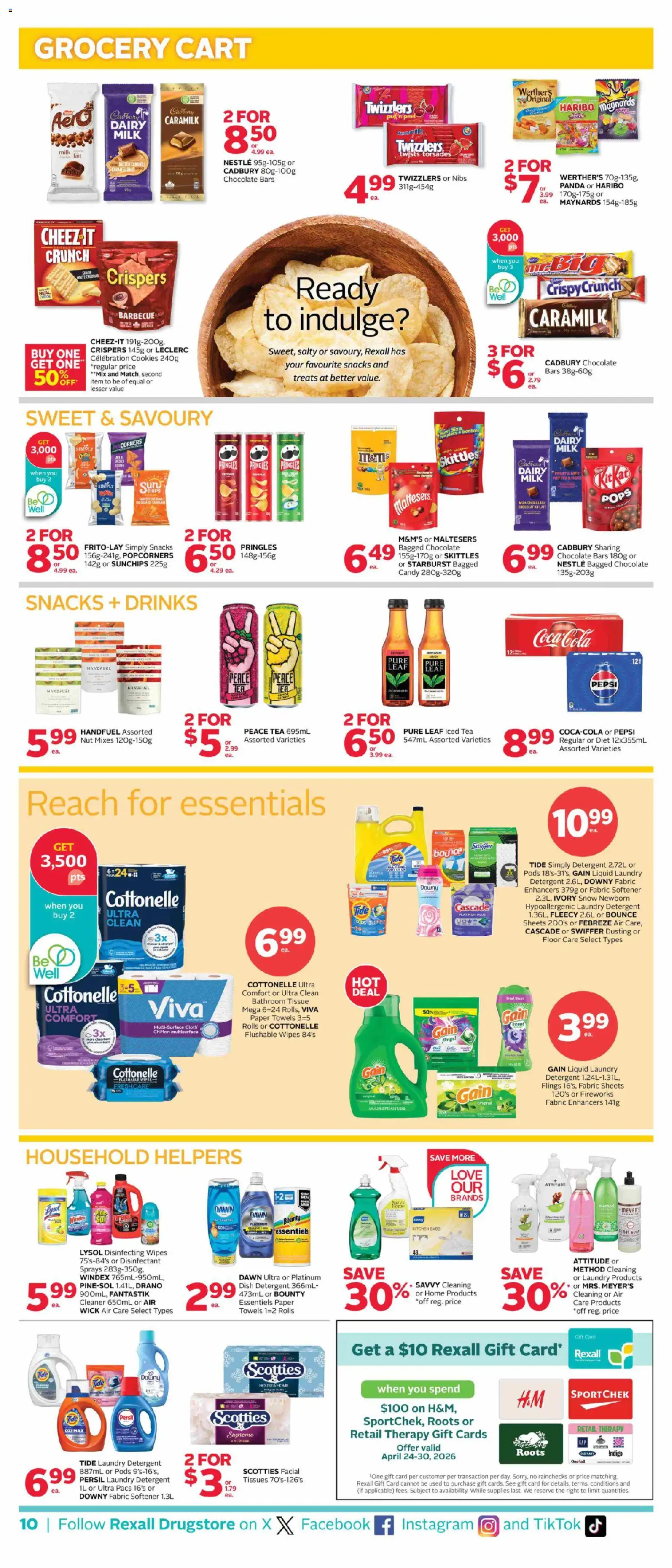 Rexall flyer valid from 24.04.2026 | Page: 18 | Products: Tea, Cookies, Fabric softener, Milk