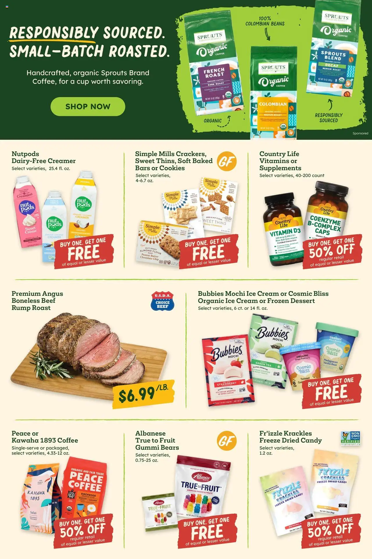 Sprouts Weekly Ad - valid from 03.09.2025 | Page: 2 | Products: Green Tea, Coffee, Beef, Chocolate Chip