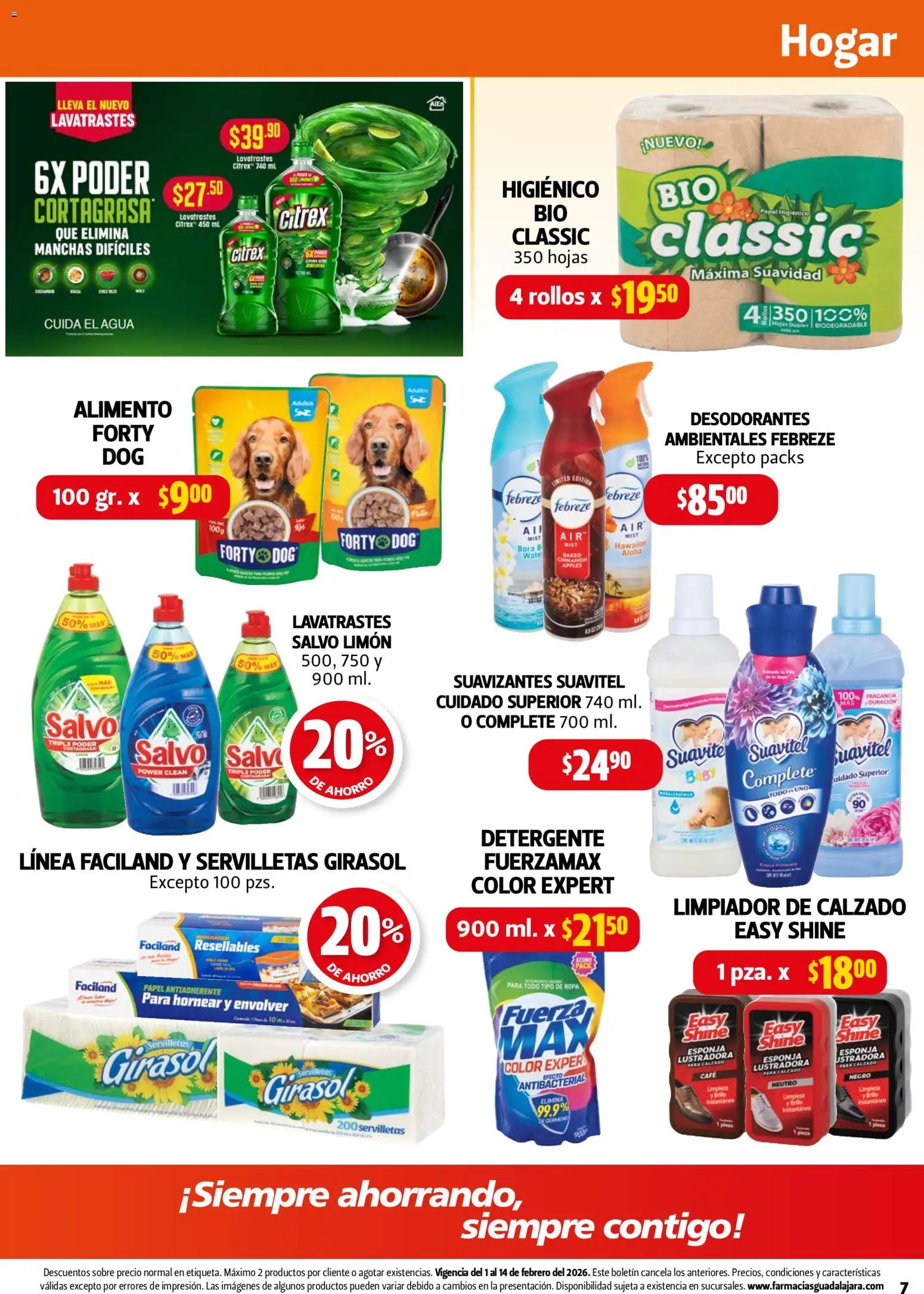 Nuevas ofertas de Farmacia Guadalajara válidas en toda la República Mexicana desde el 01.02.2026. ¡Encuentra las mejores ofertas en Farmacia Guadalajara catálogo! | Página: 7 | Productos: Detergente, Esponja, Limón, Servilletas