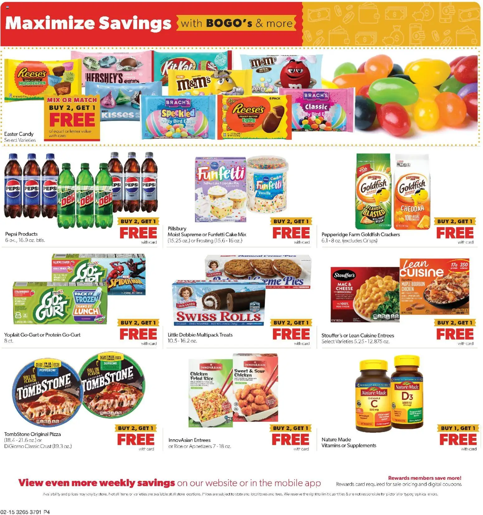 Family Fare Weekly Ad - IA - valid from 15.02.2026 | Page: 4 | Products: Broccoli, Eggs, Pizza, Bourbon