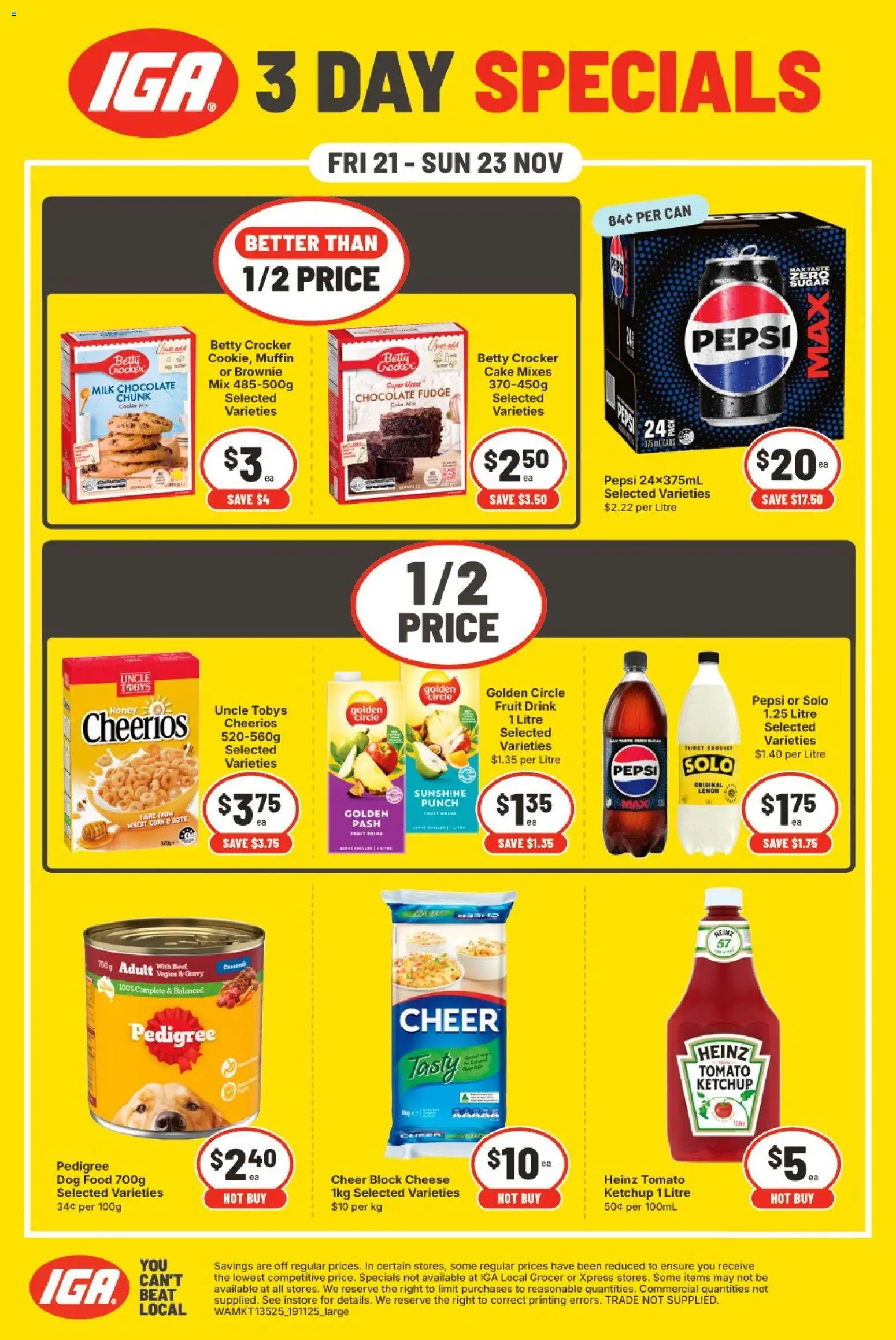 IGA catalogue - valid from 21.11.2025 | Page: 1 | Products: Milk, Chocolate, Pepsi, Ketchup