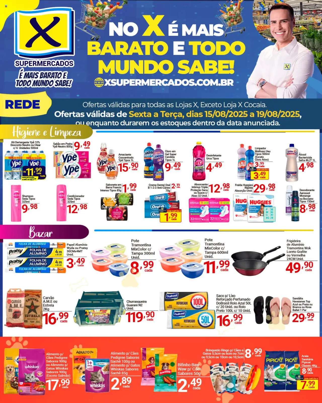 X Supermercados Folheto - válido de 15.08.2025 | Página: 1 | Produtos: Sabão, Desodorante, Carne, Desinfetante