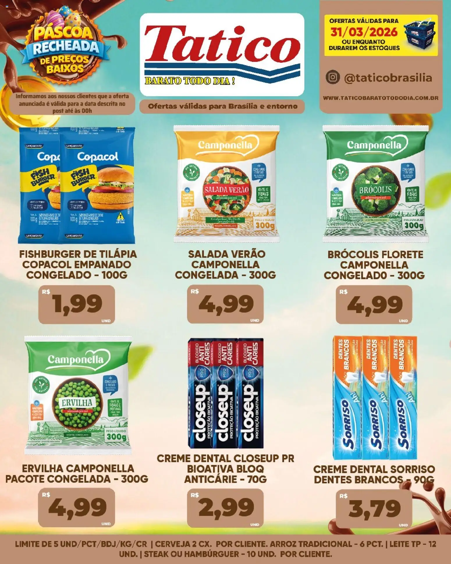 Tatico Folheto - válido de 31.03.2026 | Página: 1 | Produtos: Ervilha, Tilápia, Creme, Hambúrguer
