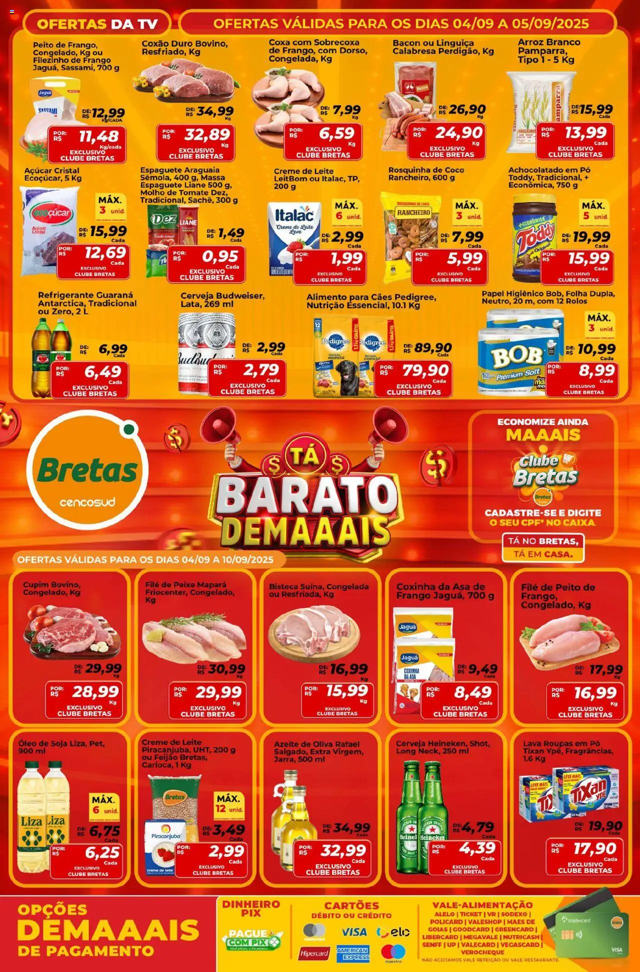 Bretas Folheto - válido de 04.09.2025 | Página: 1 | Produtos: Leite, Cerveja, Massa, Azeite