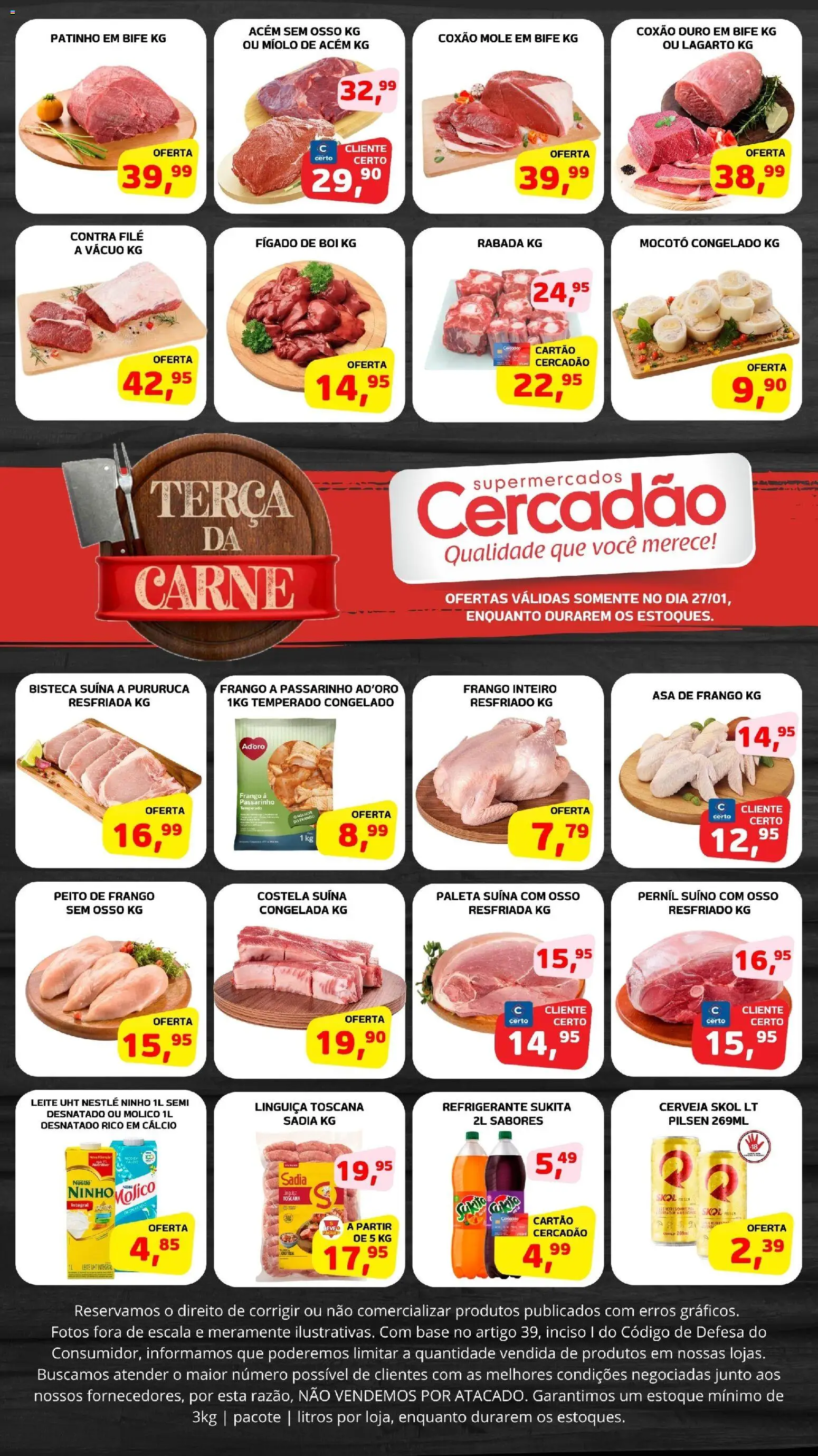 Cercadão Folheto - válido de 27.01.2026 | Página: 1 | Produtos: Asa de frango, Pernil, Leite, Cerveja