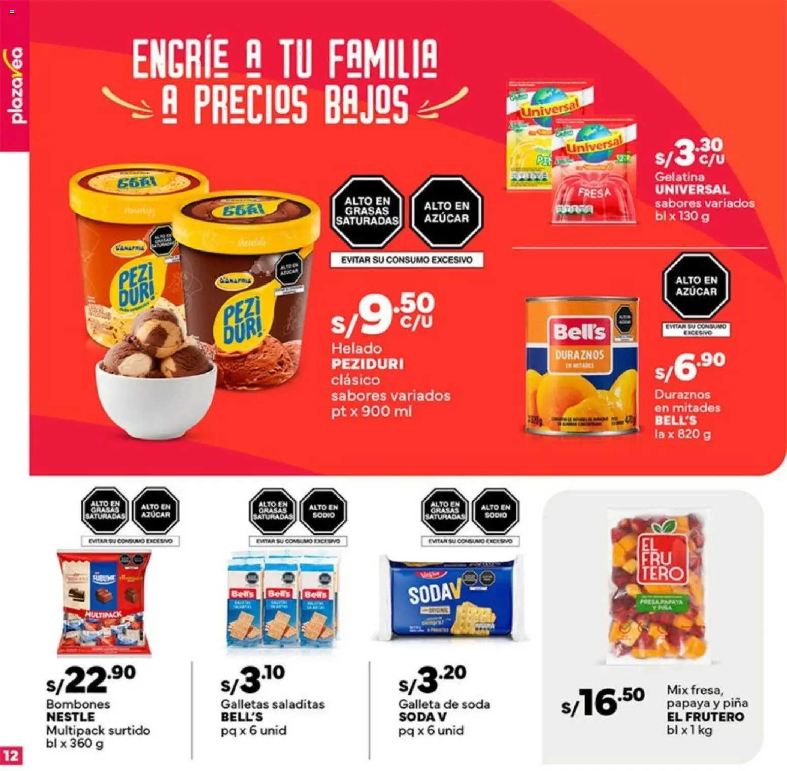 Catálogo Plaza Vea válido desde 21.11.2025 | Página: 12 | Productos: Piña, Galletas, Helado