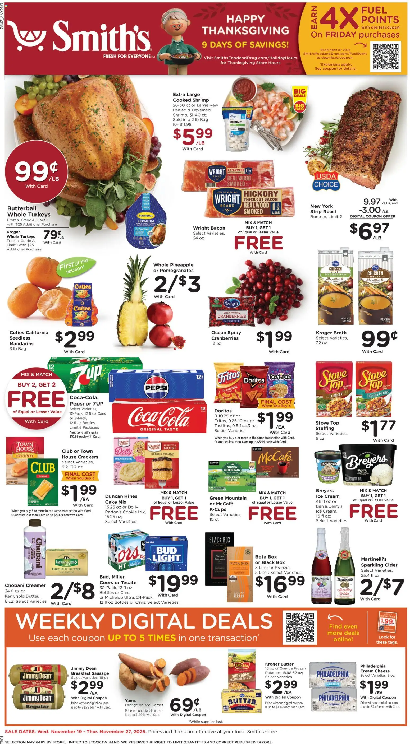 Smith's Weekly Ad - NM - valid from 19.11.2025 | Page: 1 | Products: Butter, Coffee, Cream, Bag