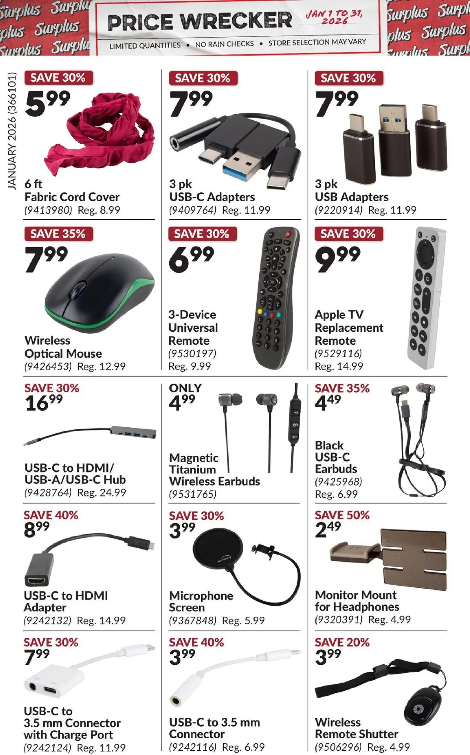 Princess Auto flyer valid from 01.01.2026 | Page: 5 | Products: Mouse, Headphones, Microphone, Adapter