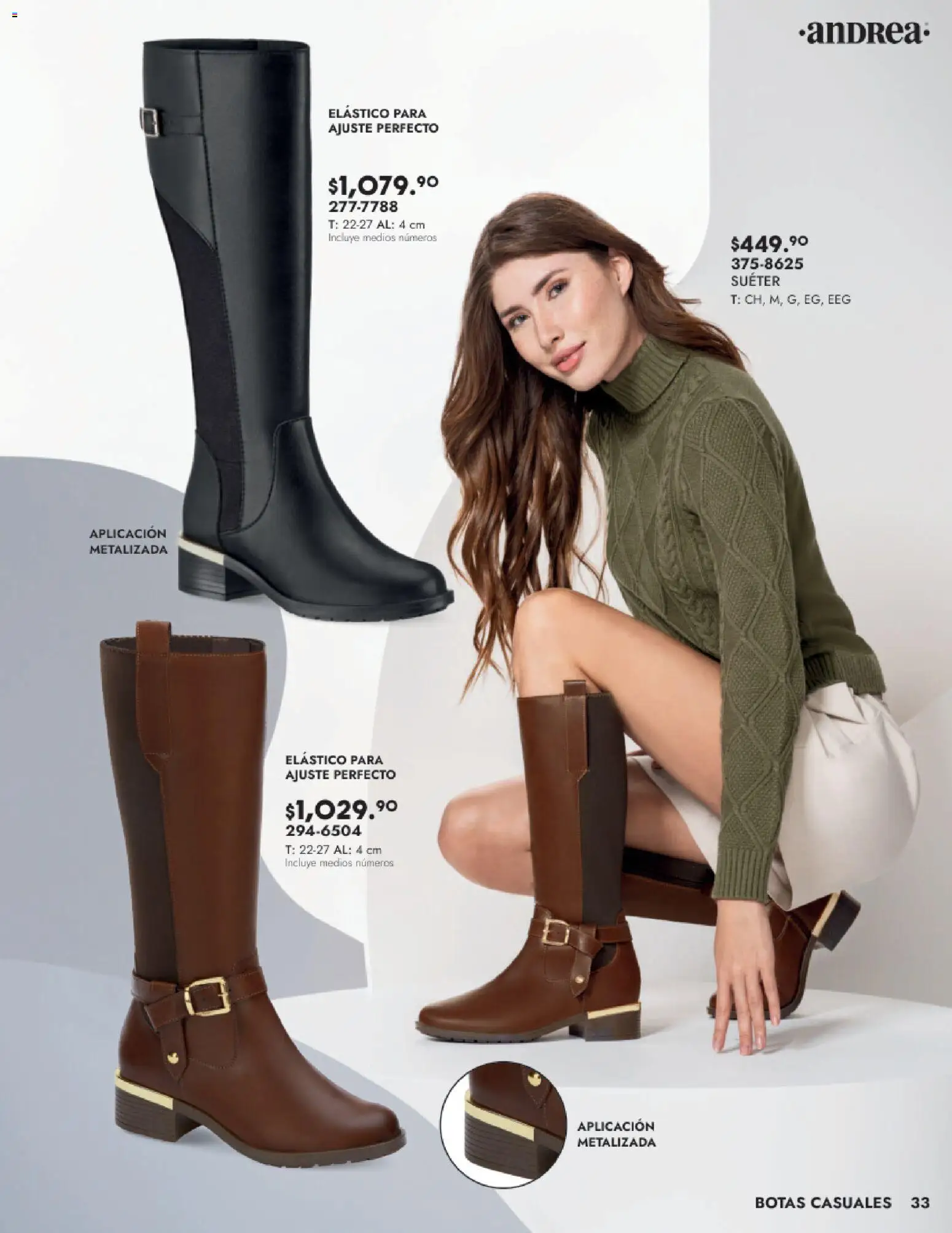 Nuevas ofertas de Andrea válidas en toda la República Mexicana desde el 24.08.2025. ¡Encuentra las mejores ofertas en Andrea - Catálogo Calzado Dama! | Página: 33 | Productos: Suéter, Botas