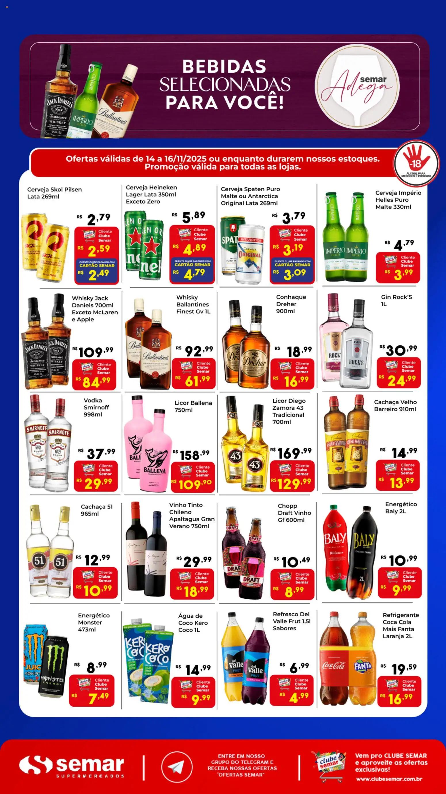 Semar Supermercado Folheto - válido de 14.11.2025 | Página: 1 | Produtos: Whisky, Cola, Heineken, Monster