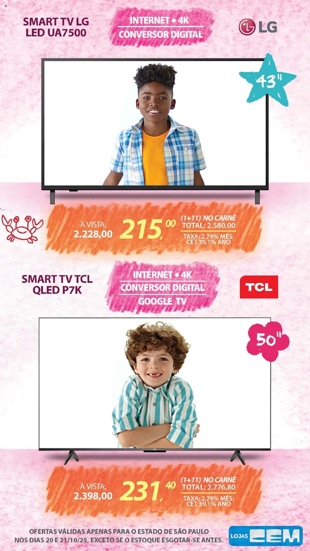 Lojas Cem Folheto - válido de 20.10.2025 | Página: 17 | Produtos: smart TV, Conversor, Tv, Carne
