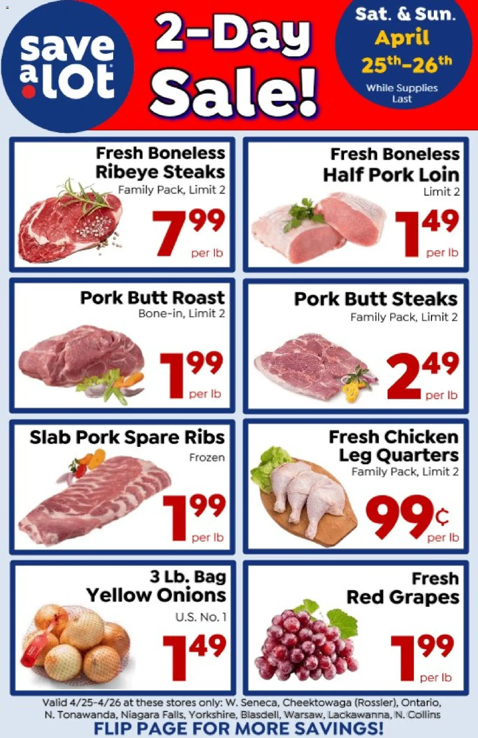Save a Lot Special Promotion - valid from 25.04.2026 | Page: 1 | Products: Pork, Grapes, Bag