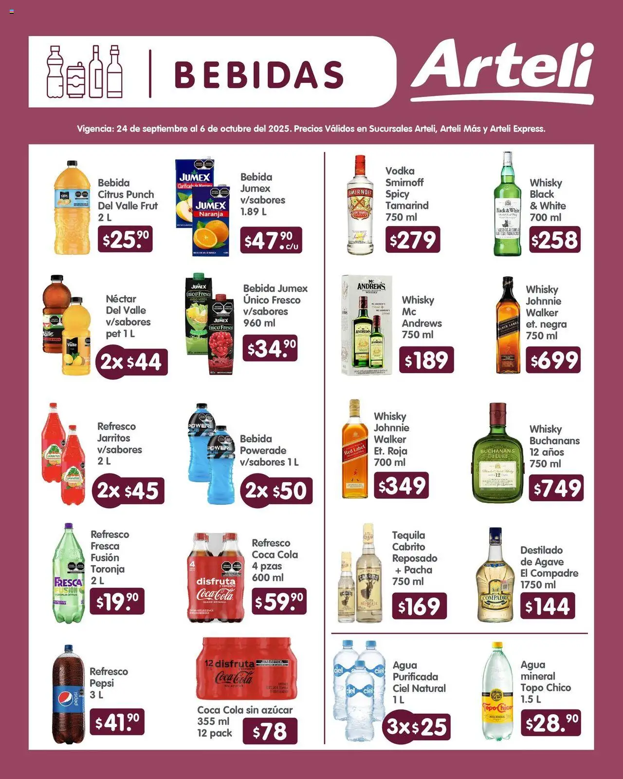Nuevas ofertas de Arteli válidas en toda la República Mexicana desde el 24.09.2025. ¡Encuentra las mejores ofertas en Arteli - Folleto Quincenal! | Página: 6 | Productos: Refresco, Tequila, Vodka, Whisky