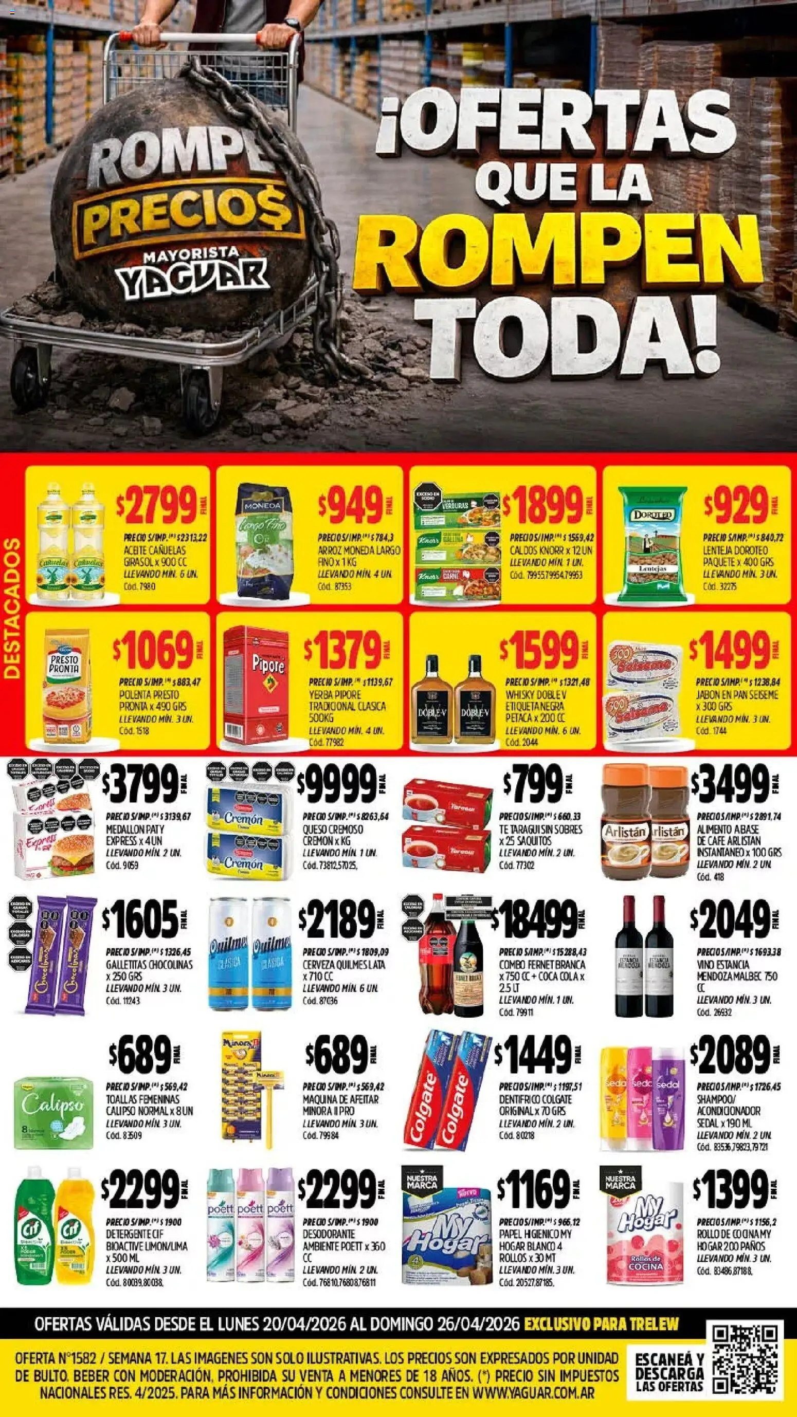 Yaguar - Oferta Semanal Trelew │ válido desde el 20.04.2026 | Página: 1 | Productos: Papel higiénico, Acondicionador, Jabón, Pan