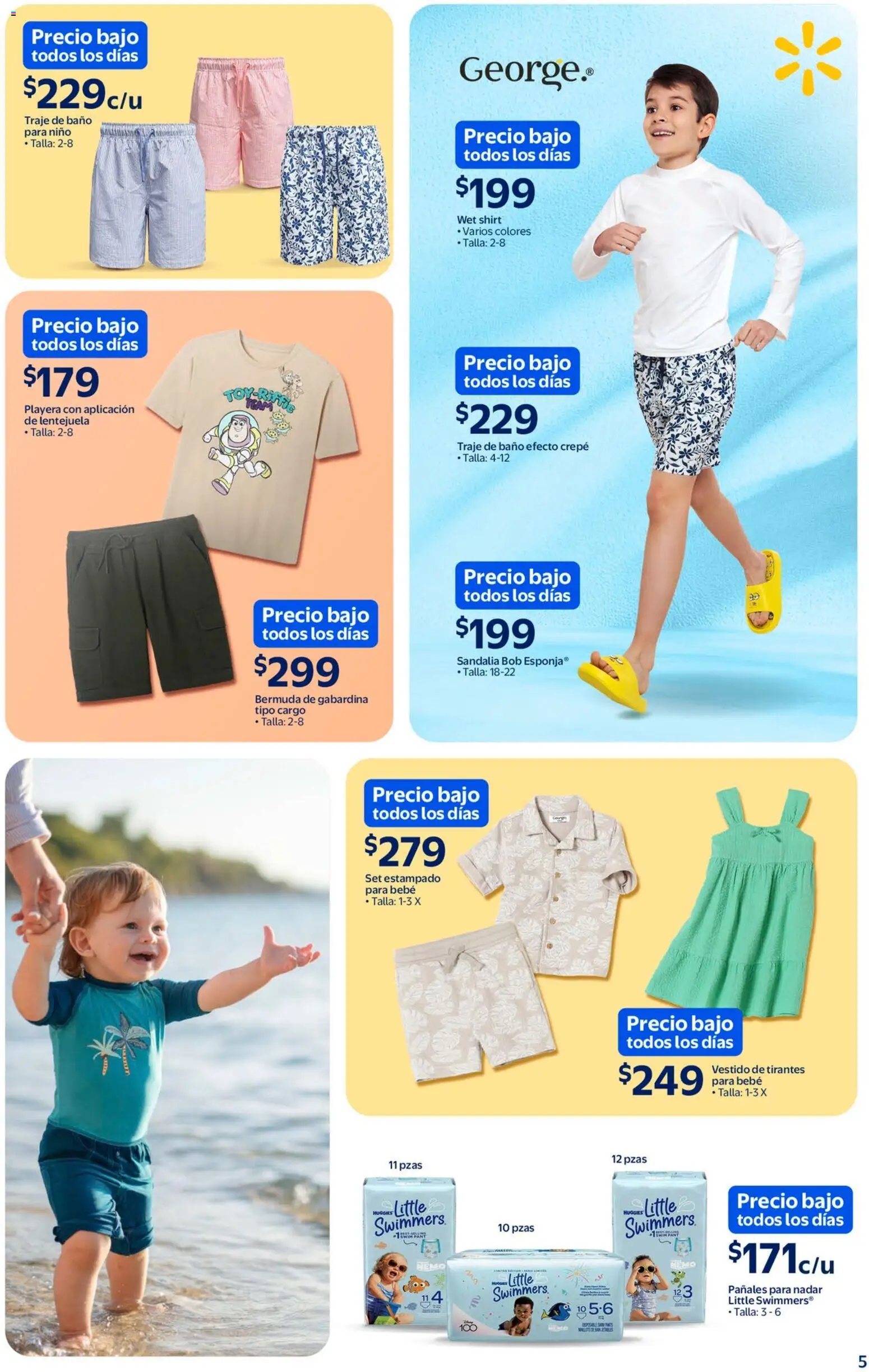 Nuevas ofertas de Walmart válidas en toda la República Mexicana desde el 05.03.2026. ¡Encuentra las mejores ofertas en Walmart folleto Sol, arena y bronceador a precios bajos! | Página: 5 | Productos: Vestido, Playera, Traje de baño, Bermuda