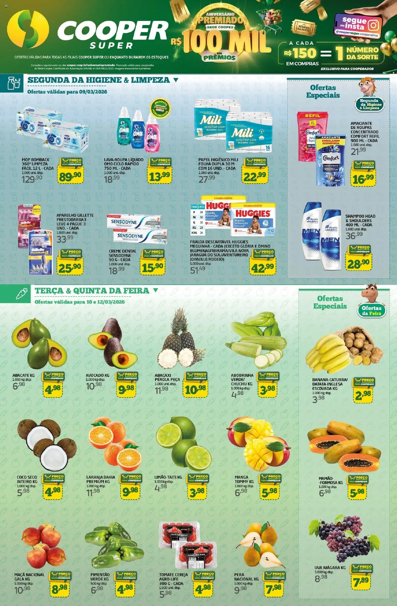 Cooper Folheto - válido de 09.03.2026 | Página: 1 | Produtos: Shampoo, Pera, Cereja, Fralda descartável huggies