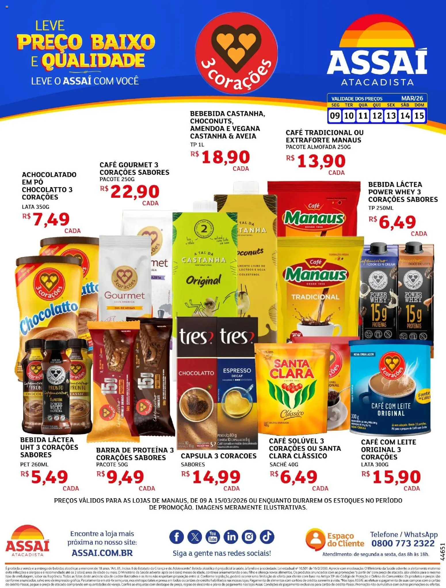 Assaí Atacadista Folheto - válido de 09.03.2026 | Página: 1 | Produtos: Leite, Café, Doce de leite, Soja
