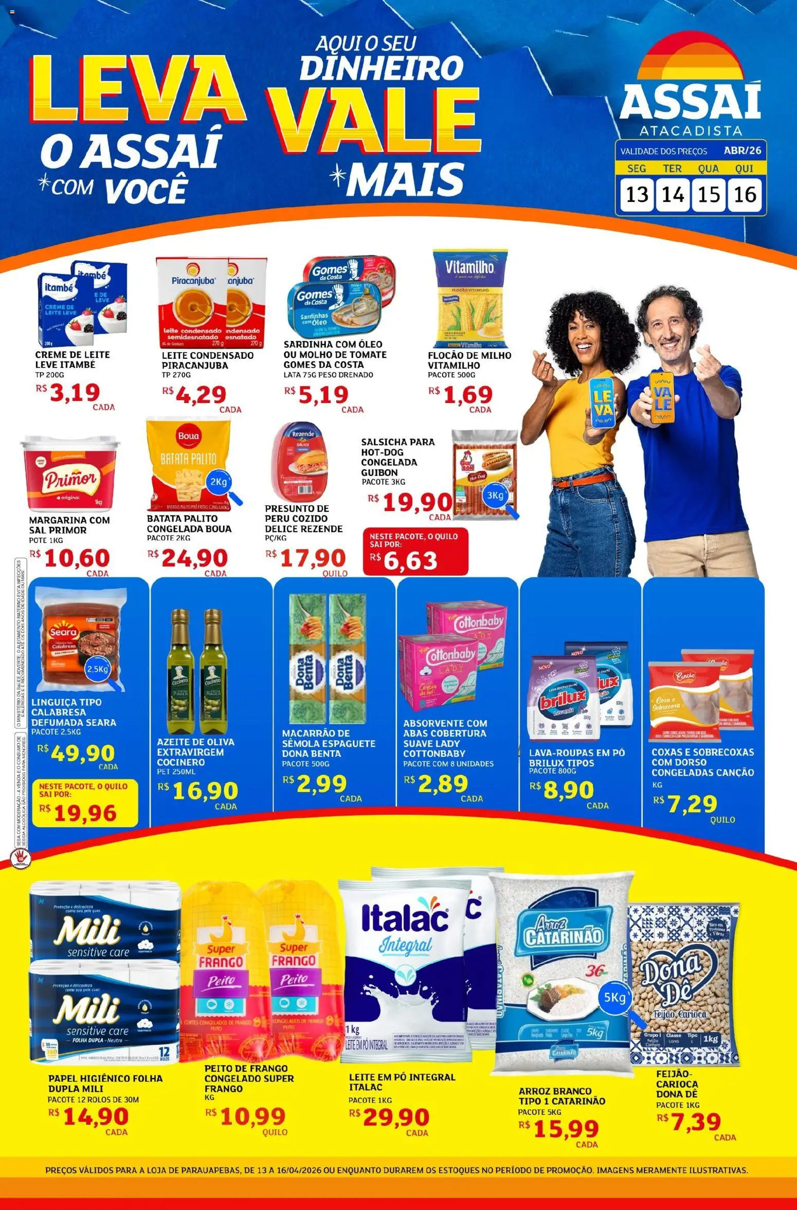 Assaí Atacadista Folheto - válido de 13.04.2026 | Página: 1 | Produtos: Creme, Leite condensado, Absorvente, Leite em pó
