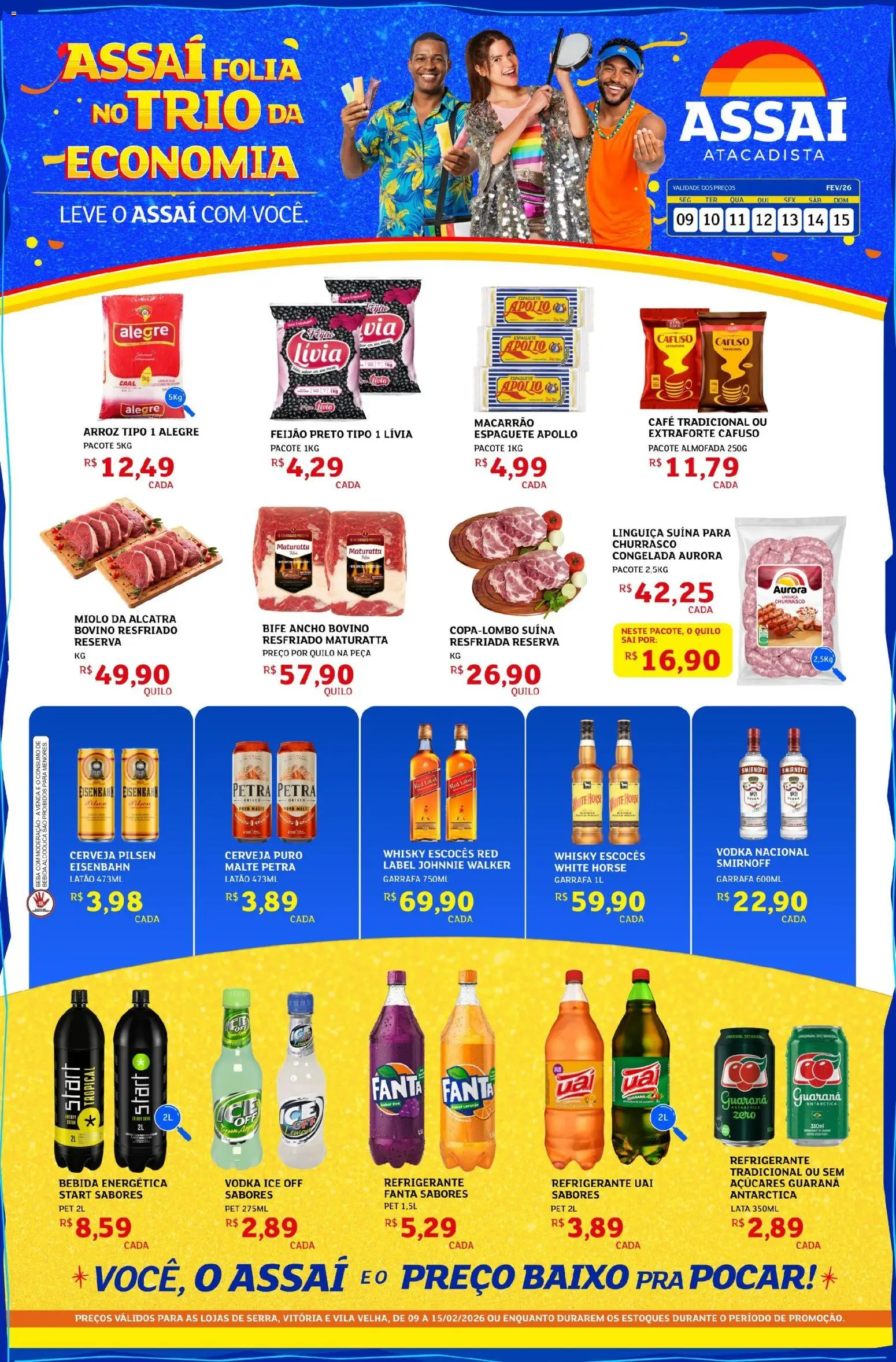 Assaí Atacadista Folheto - válido de 09.02.2026 | Página: 1 | Produtos: Guaraná, Fanta, Arroz, Vodka