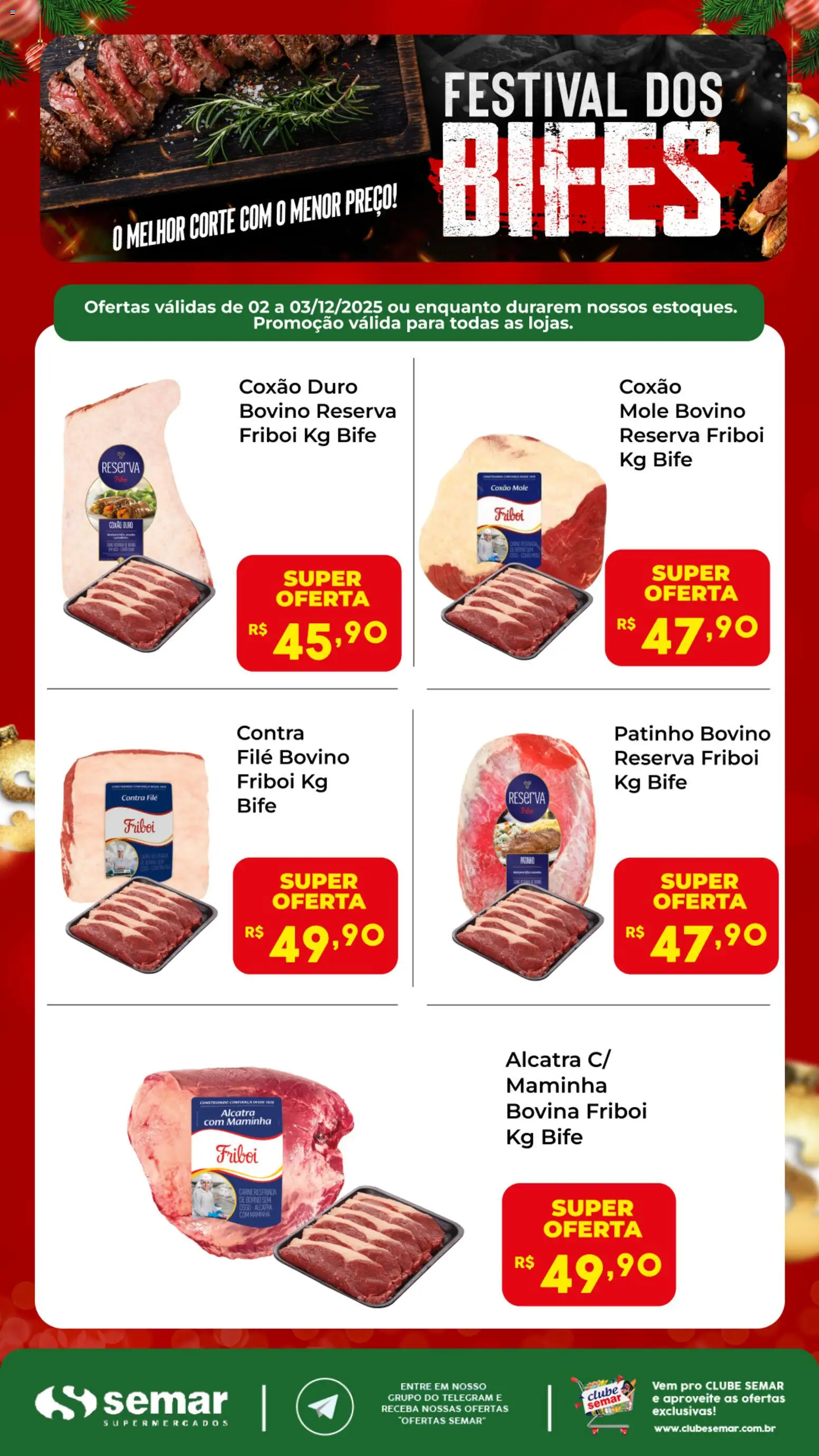 Semar Supermercado Folheto - válido de 02.12.2025 | Página: 1 | Produtos: Alcatra, Contra filé, Maminha, Carne