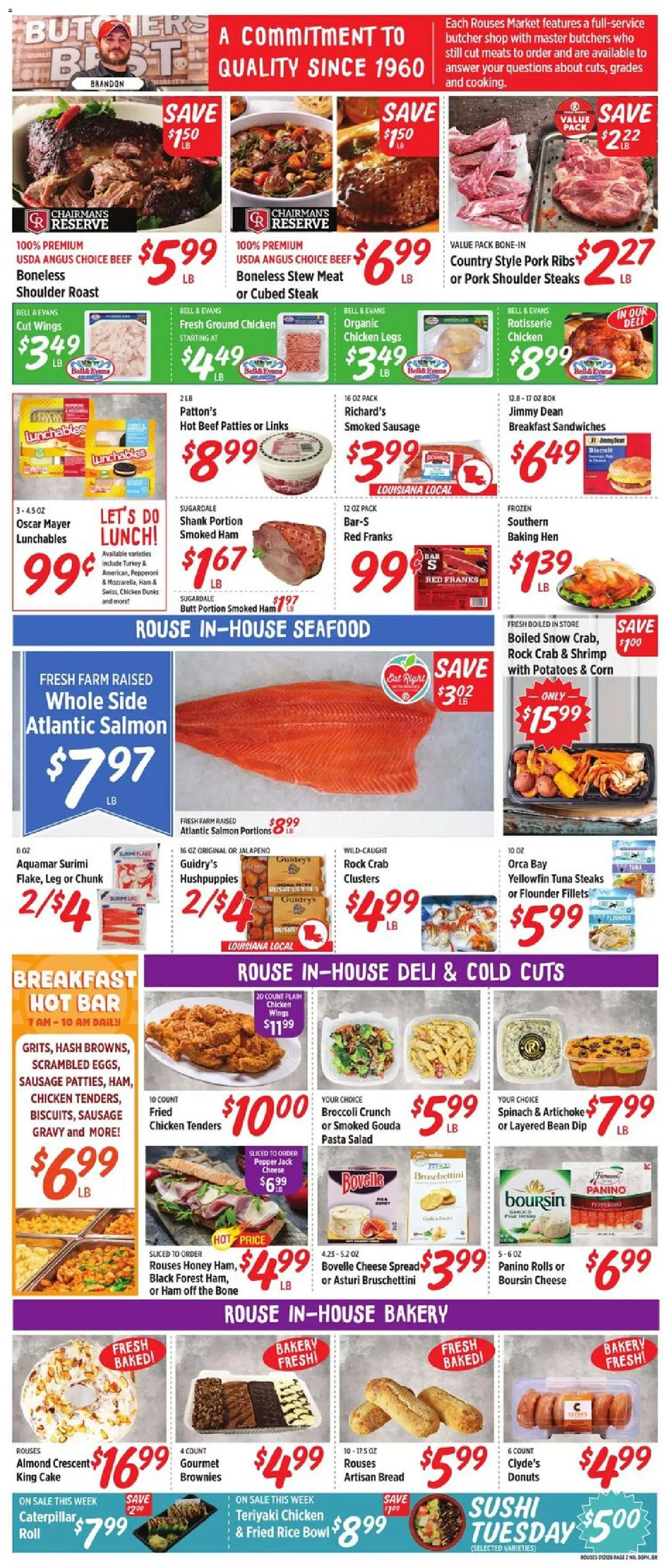 Rouses Weekly Ad - valid from 21.01.2026 | Page: 6 | Products: Broccoli, Bread, Potatoes, Sausage