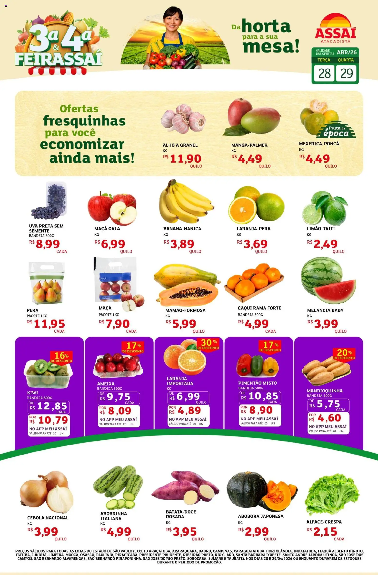 Assaí Atacadista Folheto - válido de 28.04.2026 | Página: 1 | Produtos: Melancia, Abóbora, Bandeja, Ameixa
