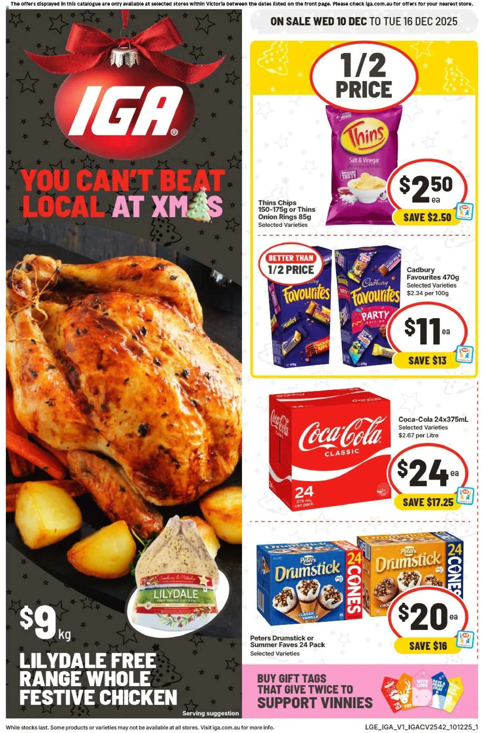 IGA catalogue - valid from 10.12.2025 | Page: 1 | Products: Chicken, Chips, Salt, Vinegar