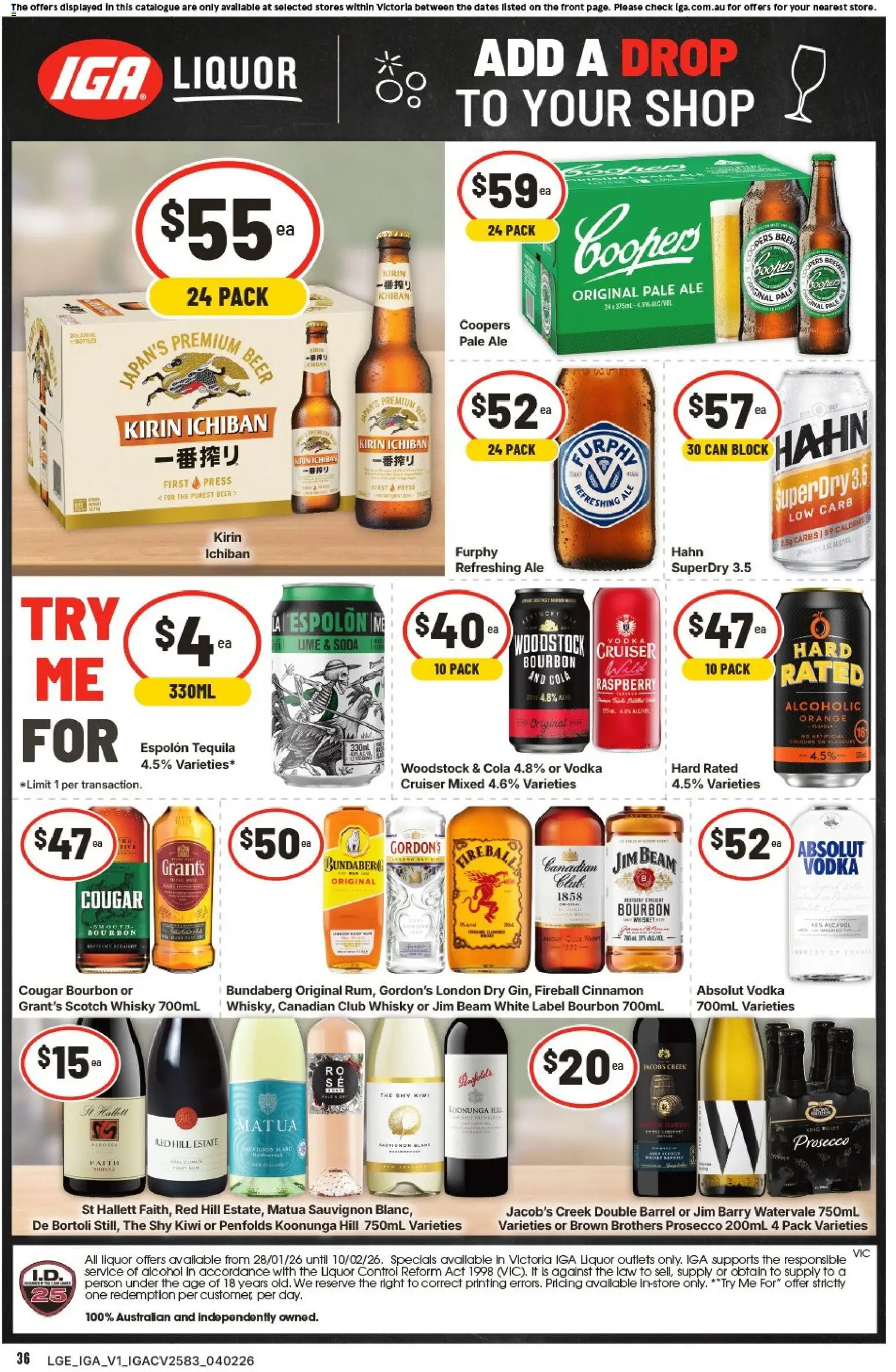 IGA catalogue - valid from 04.02.2026 | Page: 8 | Products: Beer, Bourbon, Vodka, Scotch