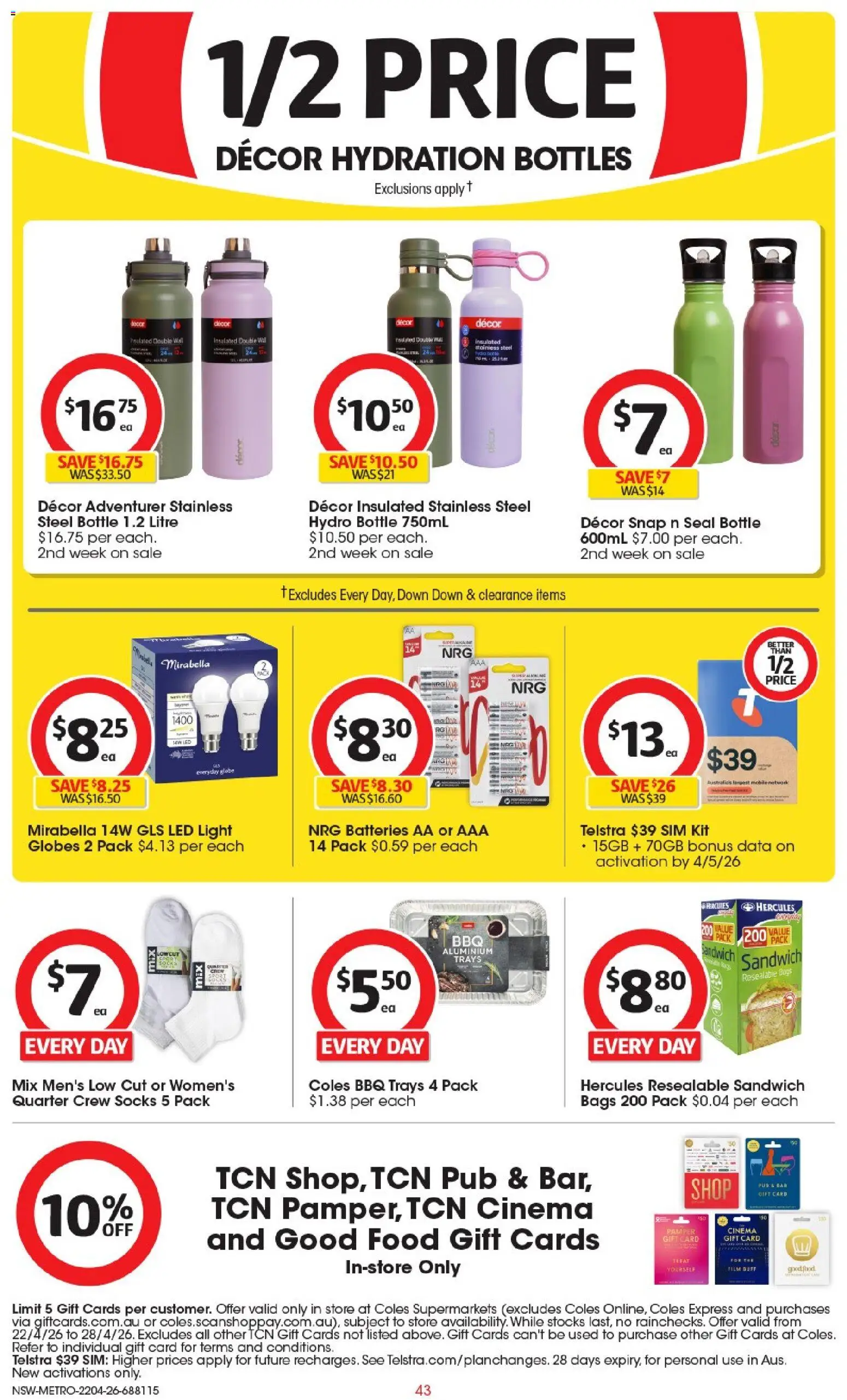 Coles catalogue - valid from 22.04.2026 | Page: 43 | Products: Decor, Light, Socks, Batteries
