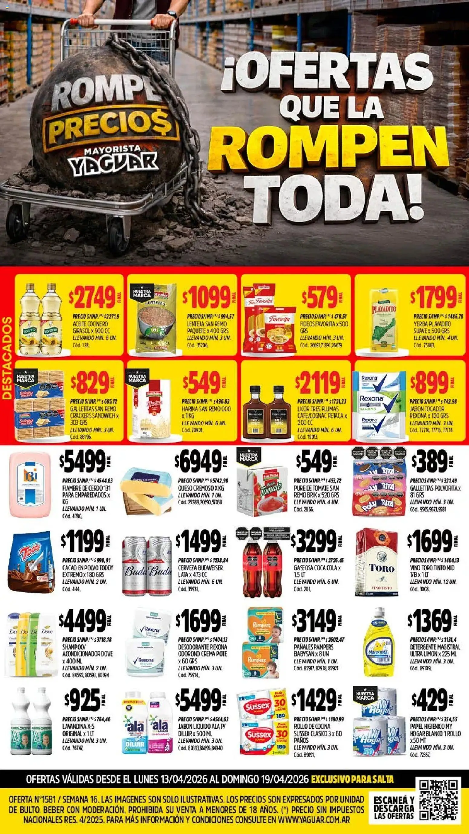 Yaguar - Oferta Semanal Salta │ válido desde el 13.04.2026 | Página: 1 | Productos: Galletitas, Desodorante, Tomate, Pañales