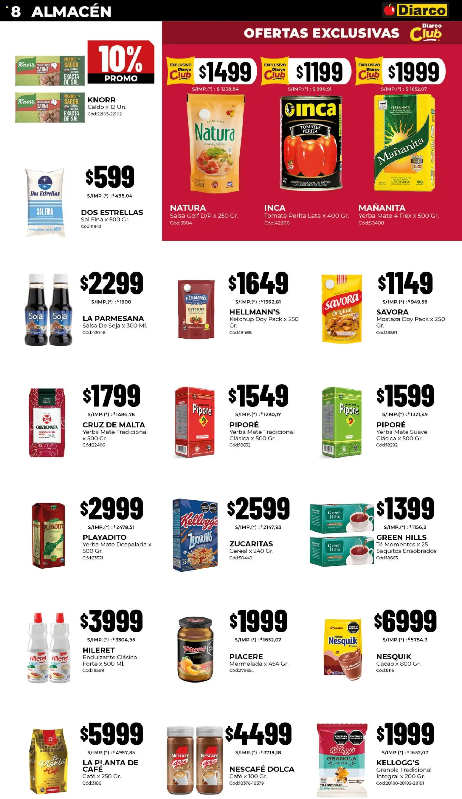Diarco - Ofertas Pueblo Sur │ válido desde el 01.12.2025 | Página: 8 | Productos: Yerba, Sal, Salsa Golf, Cacao