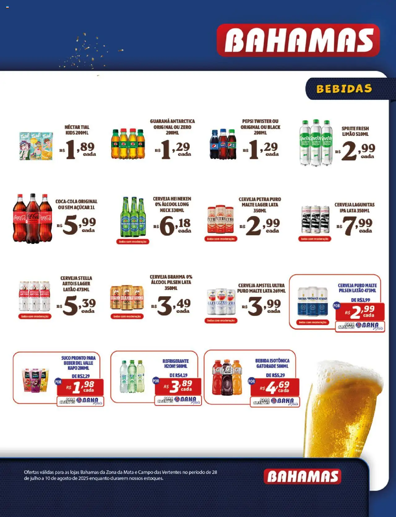 Bahamas Supermercados Folheto - válido de 28.07.2025 | Página: 9 | Produtos: Guaraná, Cerveja, Heineken, Refrigerante
