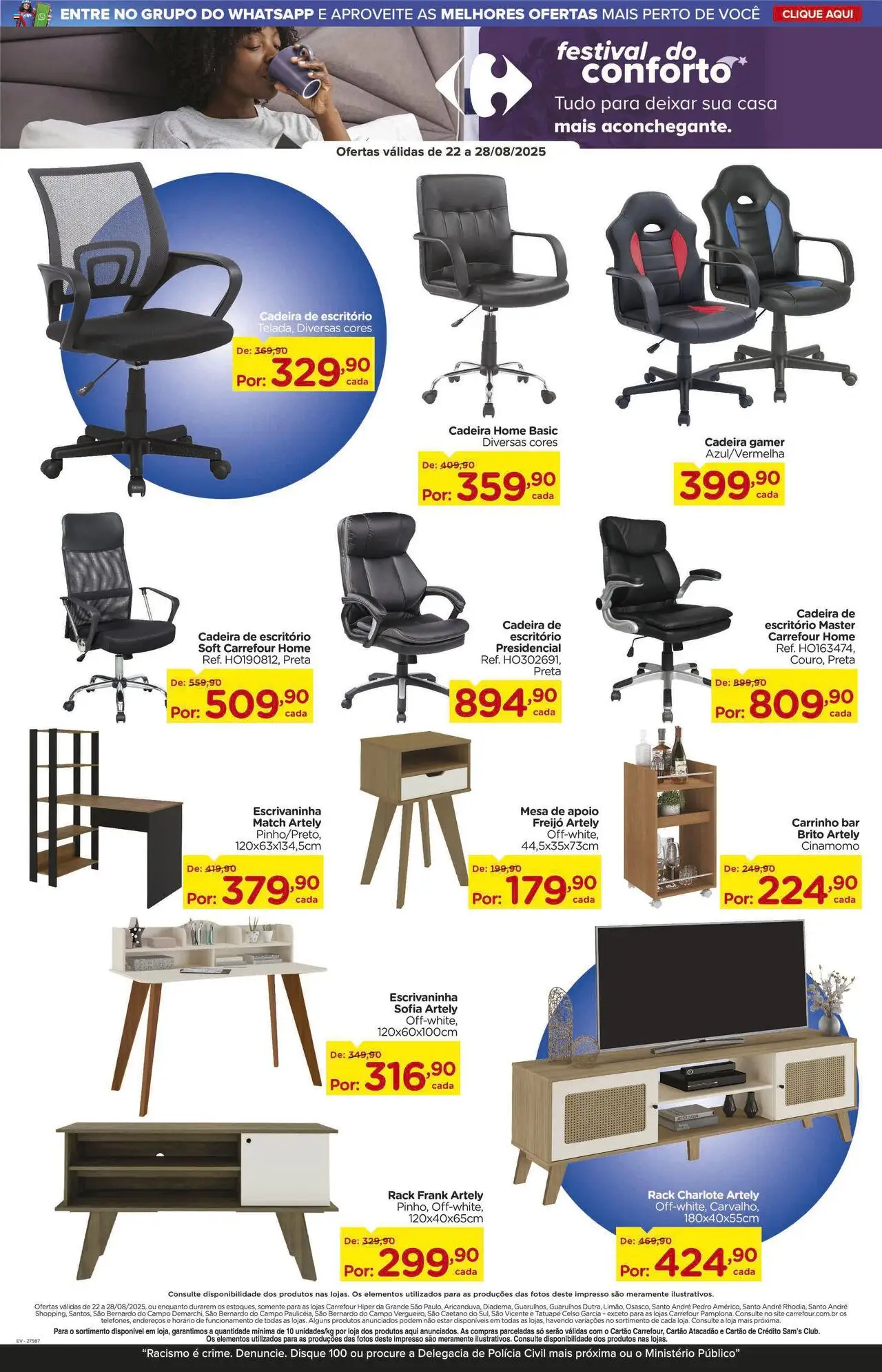 Carrefour Folheto - válido de 22.08.2025 | Página: 12 | Produtos: Mesa, Cadeira de escritório, Escrivaninha, Rack