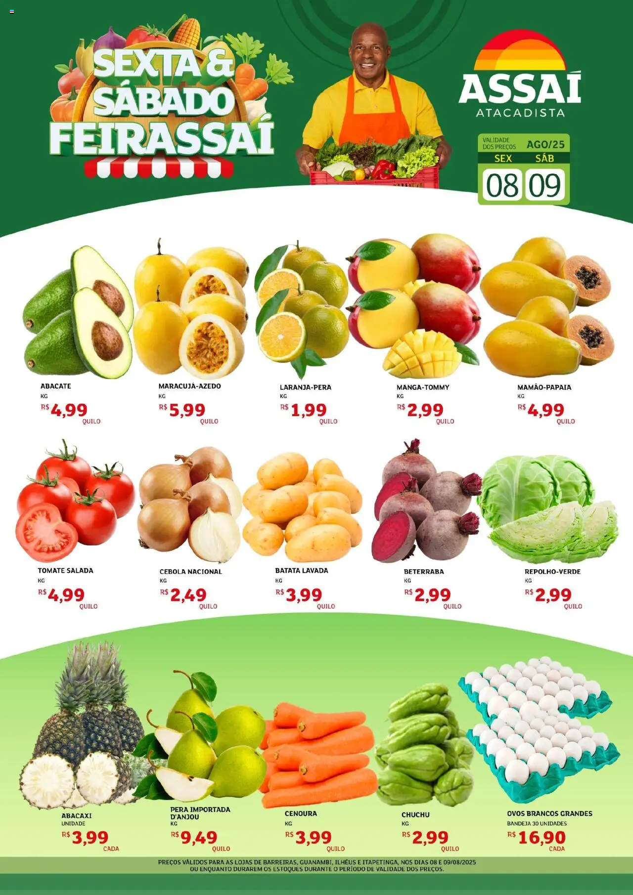 Assaí Atacadista Folheto - válido de 08.08.2025 | Página: 1 | Produtos: Cebola, Ovos, Cenoura, Bandeja