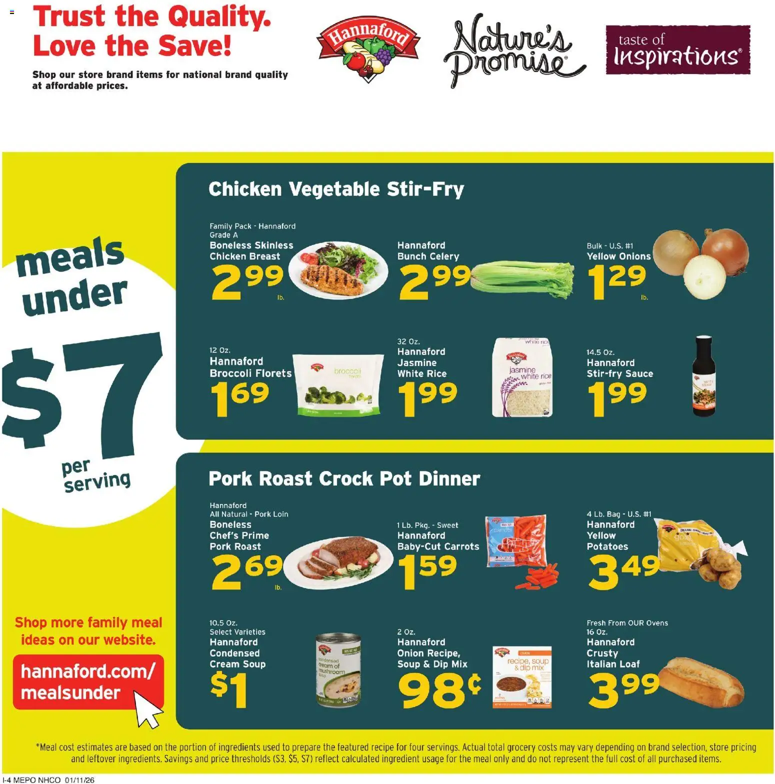 Hannaford Weekly Ad - valid from 11.01.2026 | Page: 14 | Products: Broccoli, Pork, Rice, Onion