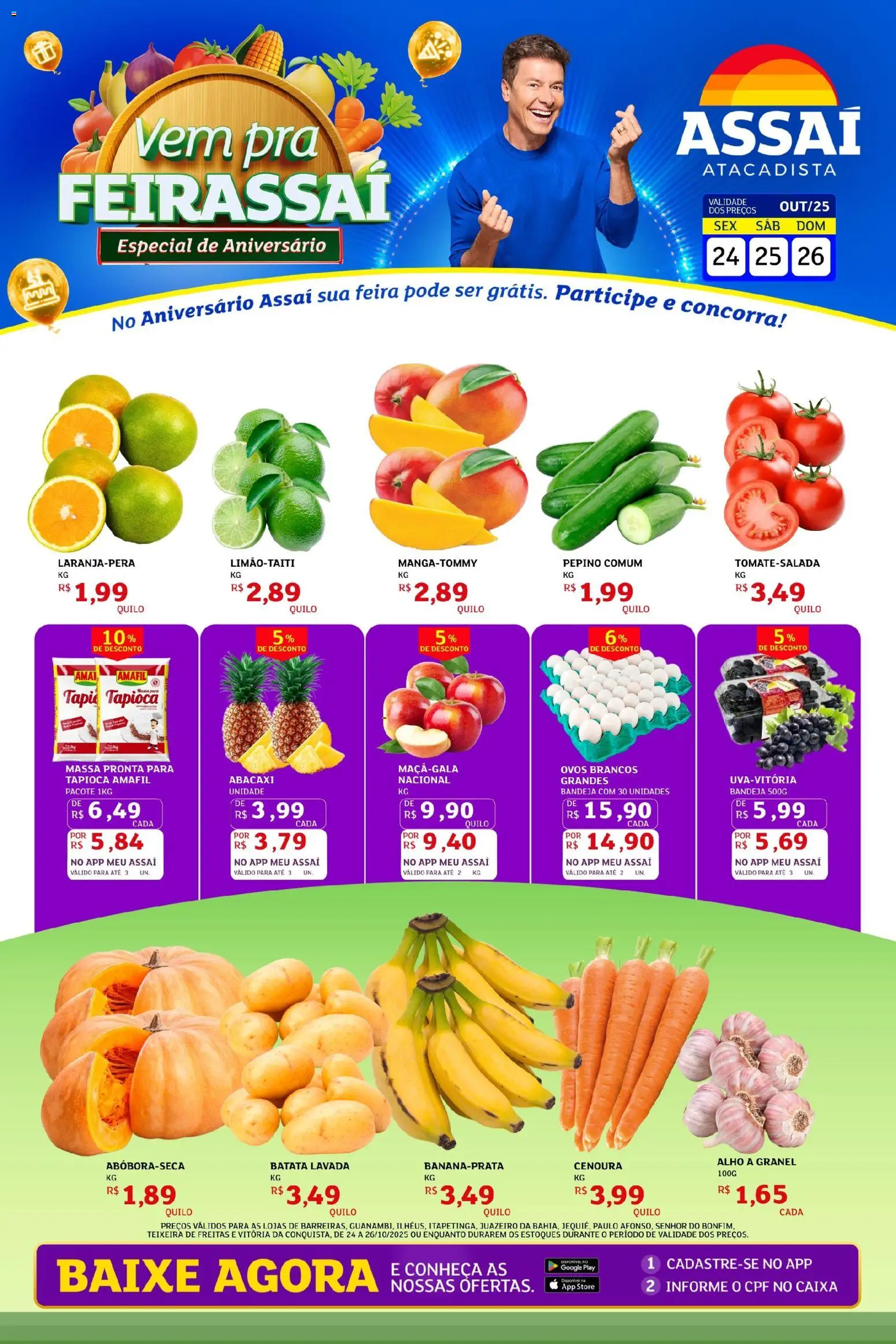 Assaí Atacadista Folheto - válido de 24.10.2025 | Página: 1 | Produtos: Tapioca, Abacaxi, Massa, Cenoura