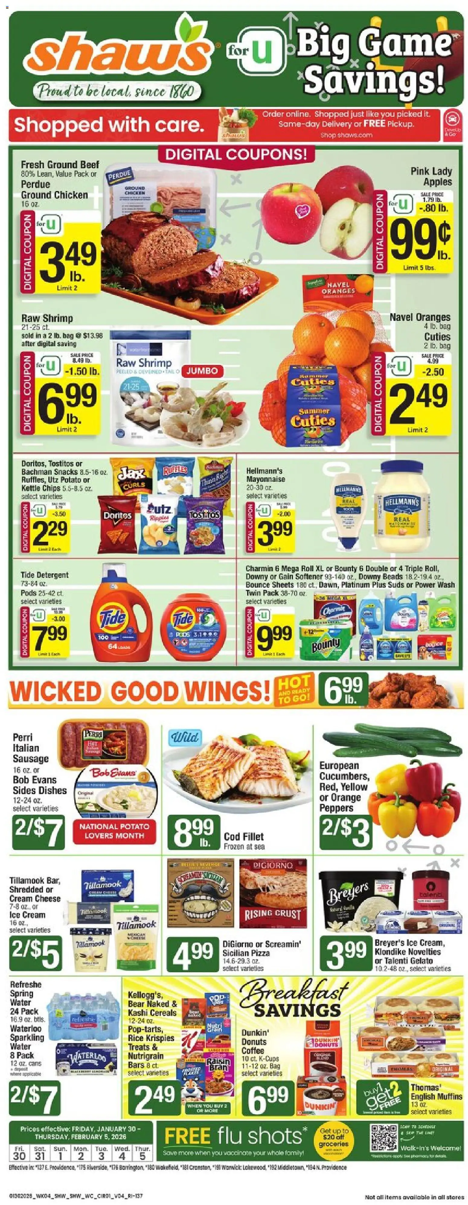 Shaw's Weekly Ad - RI - valid from 30.01.2026 | Page: 1 | Products: Cheese, Apples, Chips, Kettle