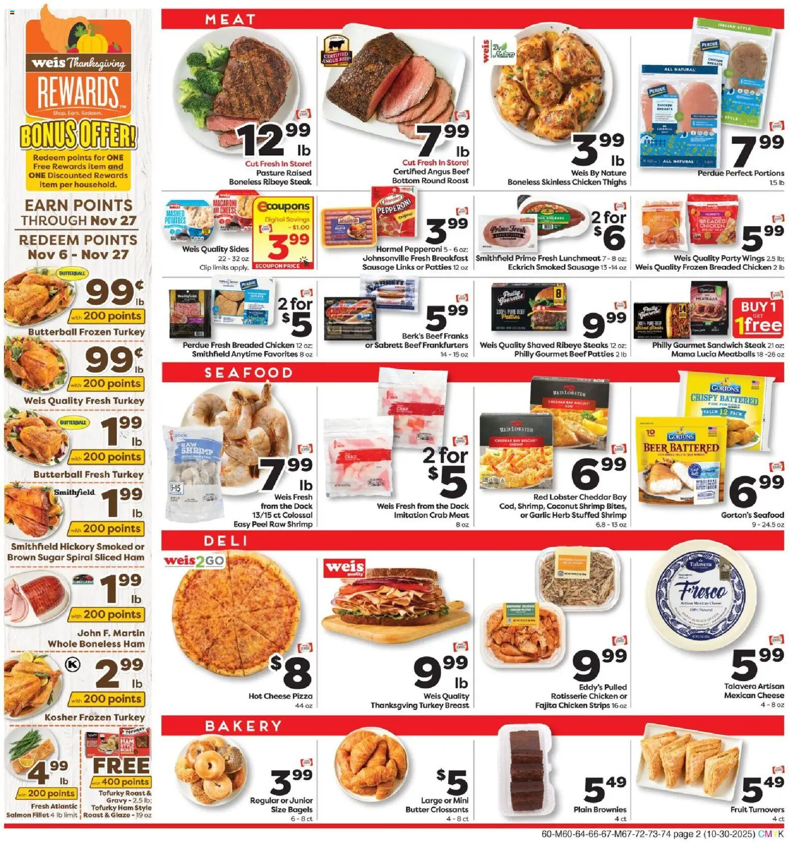 Weis Weekly Circular - PA - valid from 30.10.2025 | Page: 2 | Products: Bakery, Butter, Cheese, Ham