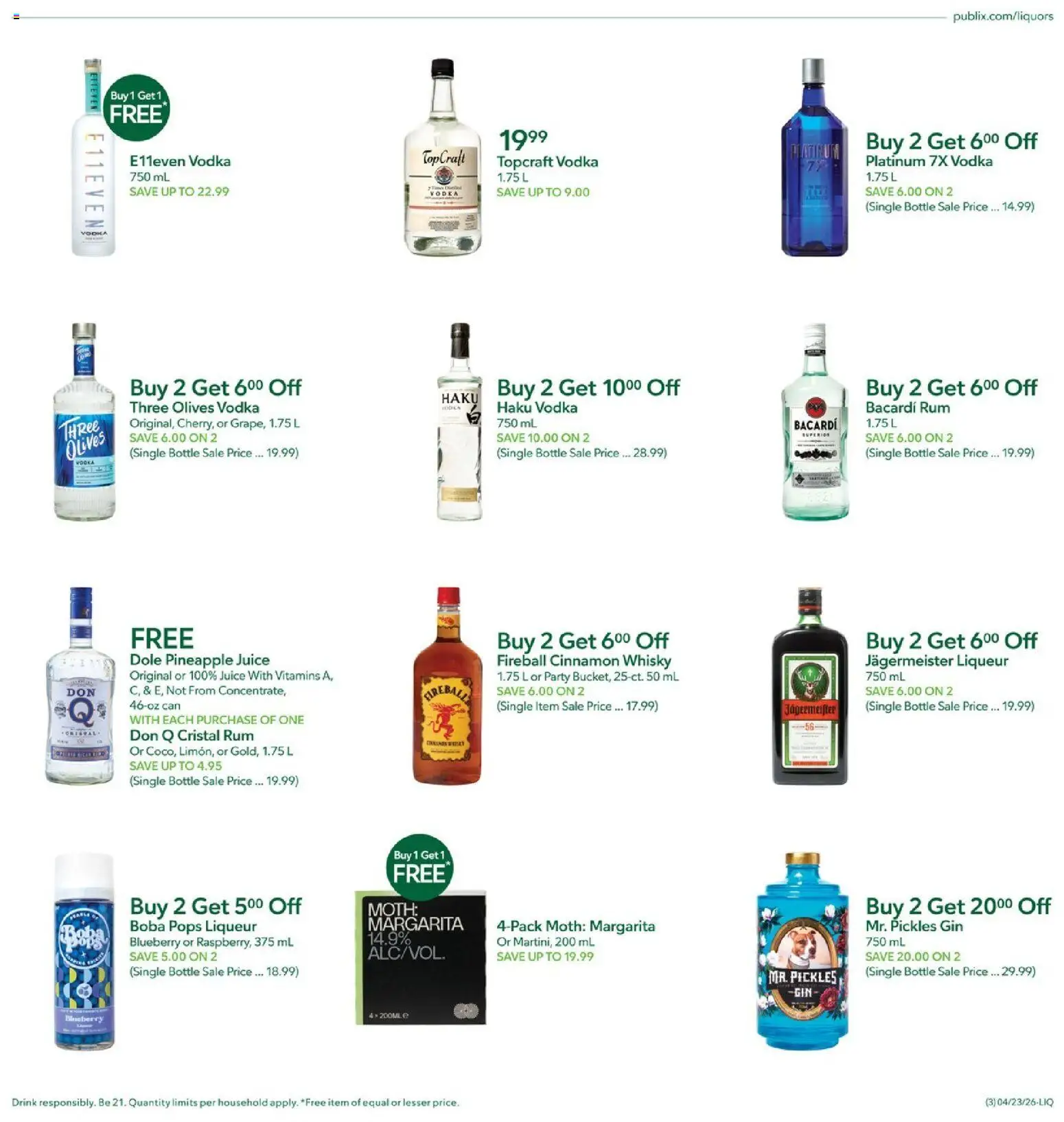 Publix Liquor - valid from 23.04.2026 | Page: 3 | Products: Juice, Pineapple, Gin, Vodka