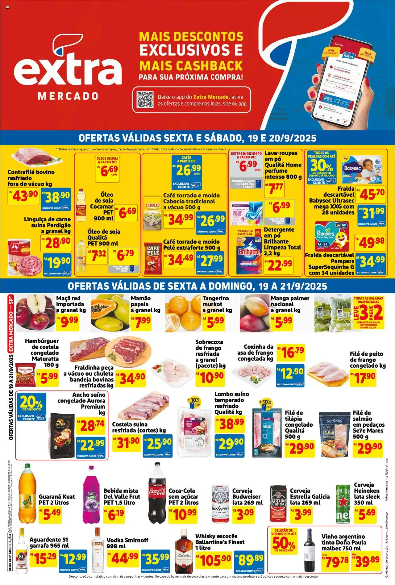 Extra Folheto - válido de 19.09.2025 | Página: 1 | Produtos: Linguiça, Vodka, Mamão, Frango